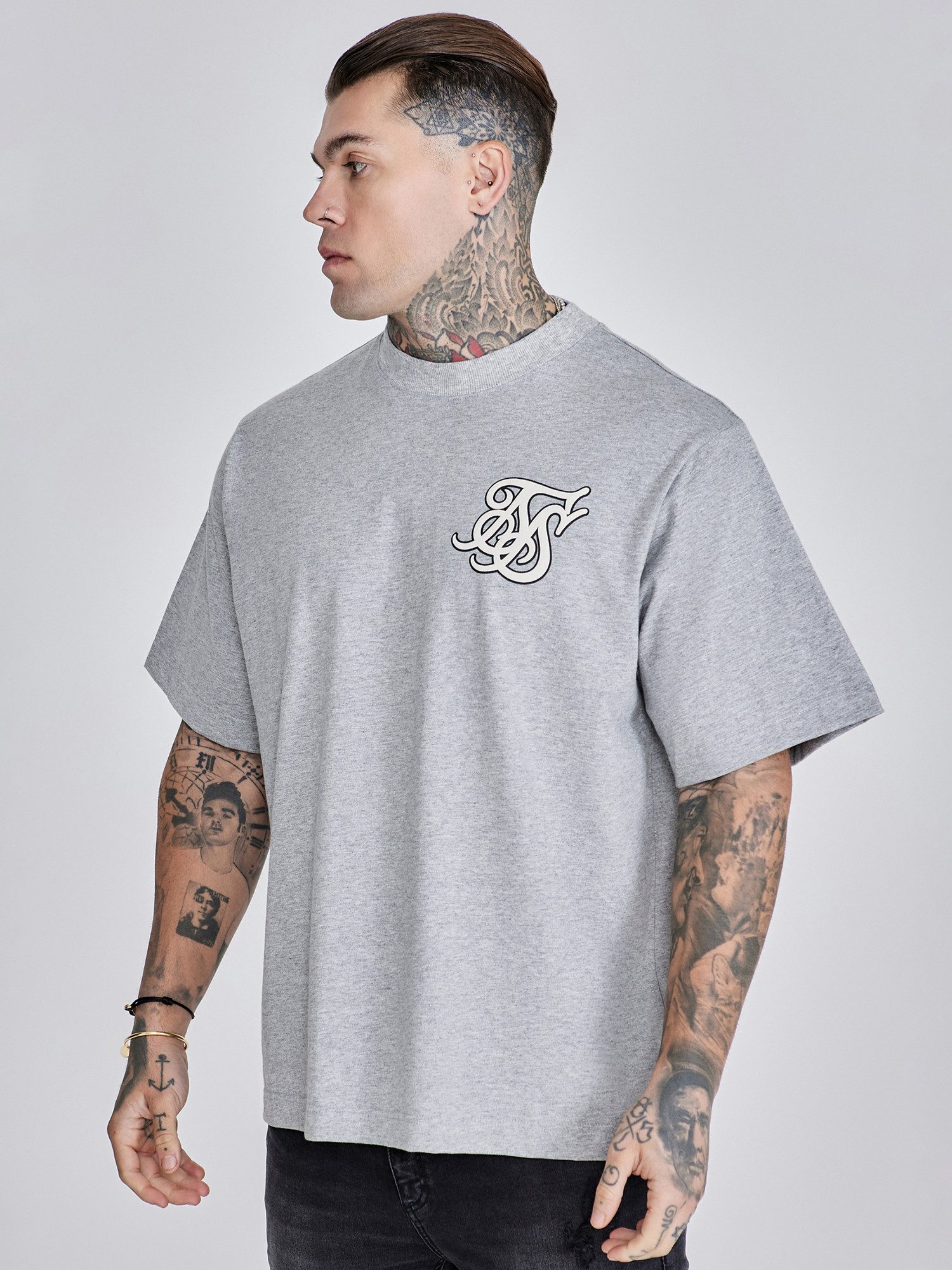 Siksilk T-Shirt SikSilk Herren Grau Marl Logo T-Shirt