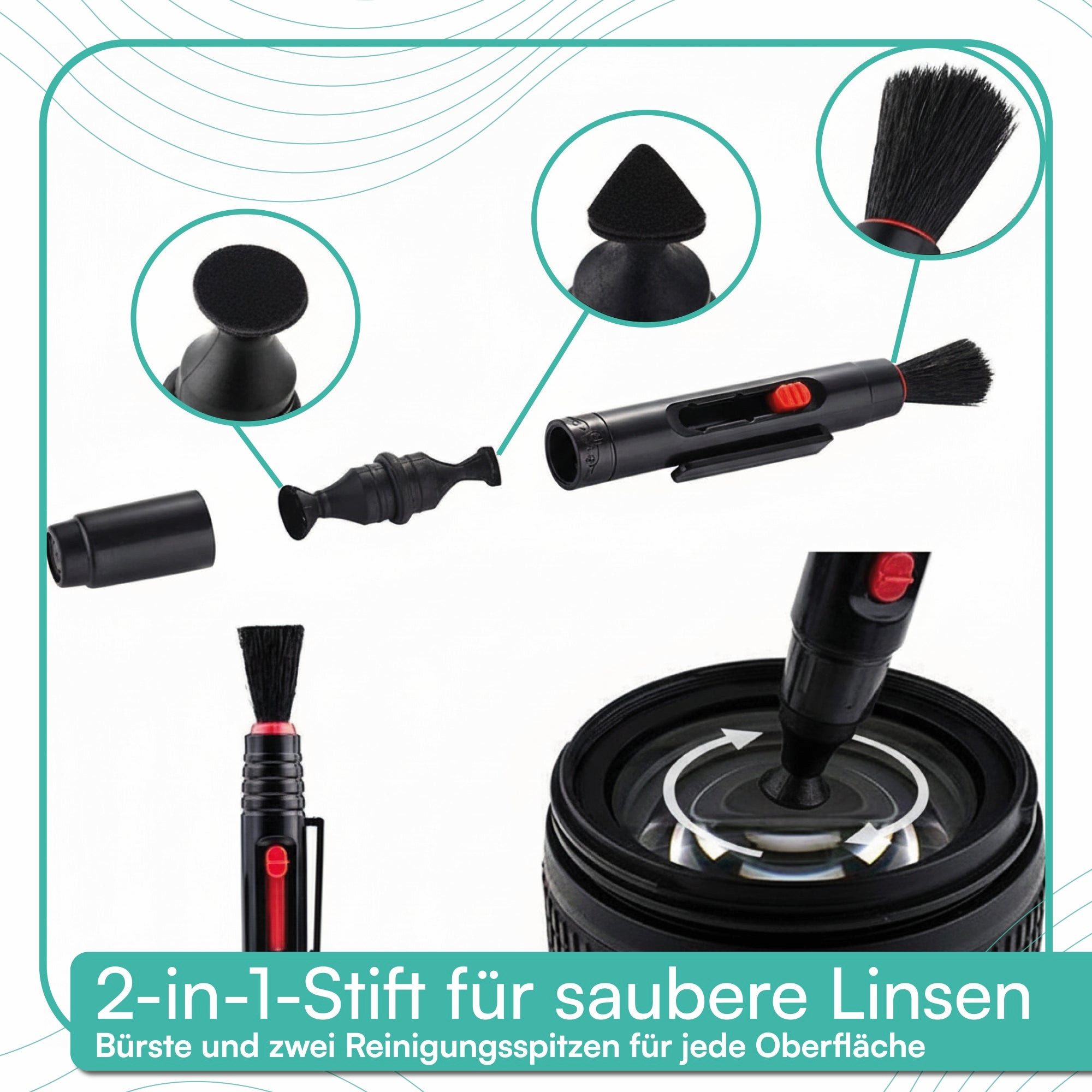 pixly Linsenreiniger Kamera-Reinigungsset 16-teilig Sensor- & Objektiv-Reinigung, mit Blasebalg, Linsenstift, Mikrofasertüchern & APS-C/Vollformat Swabs – Bild 3 von 5