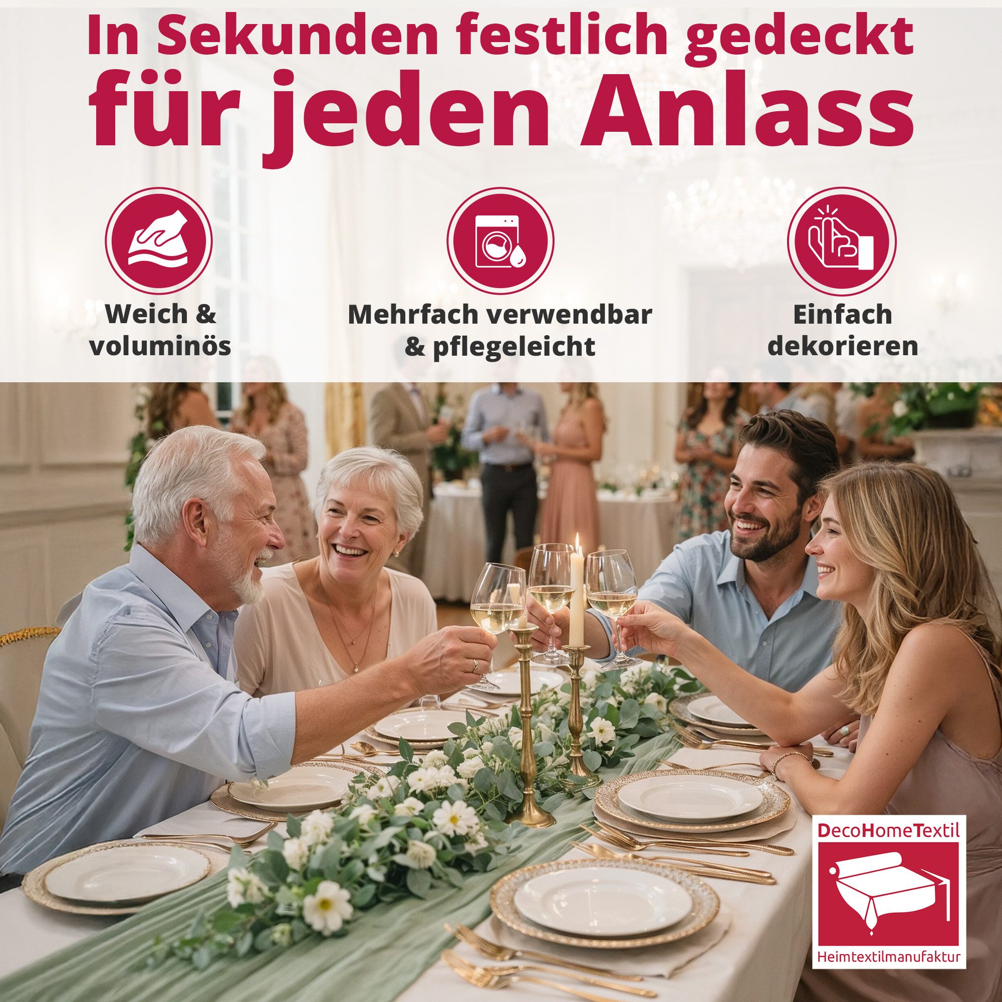 DecoHomeTextil Heimtextilmanufaktur Tischläufer Musselin Tischläufer 80 x 300 cm Weicher Gaze Stoff mit Faltenoptik (1-tlg)