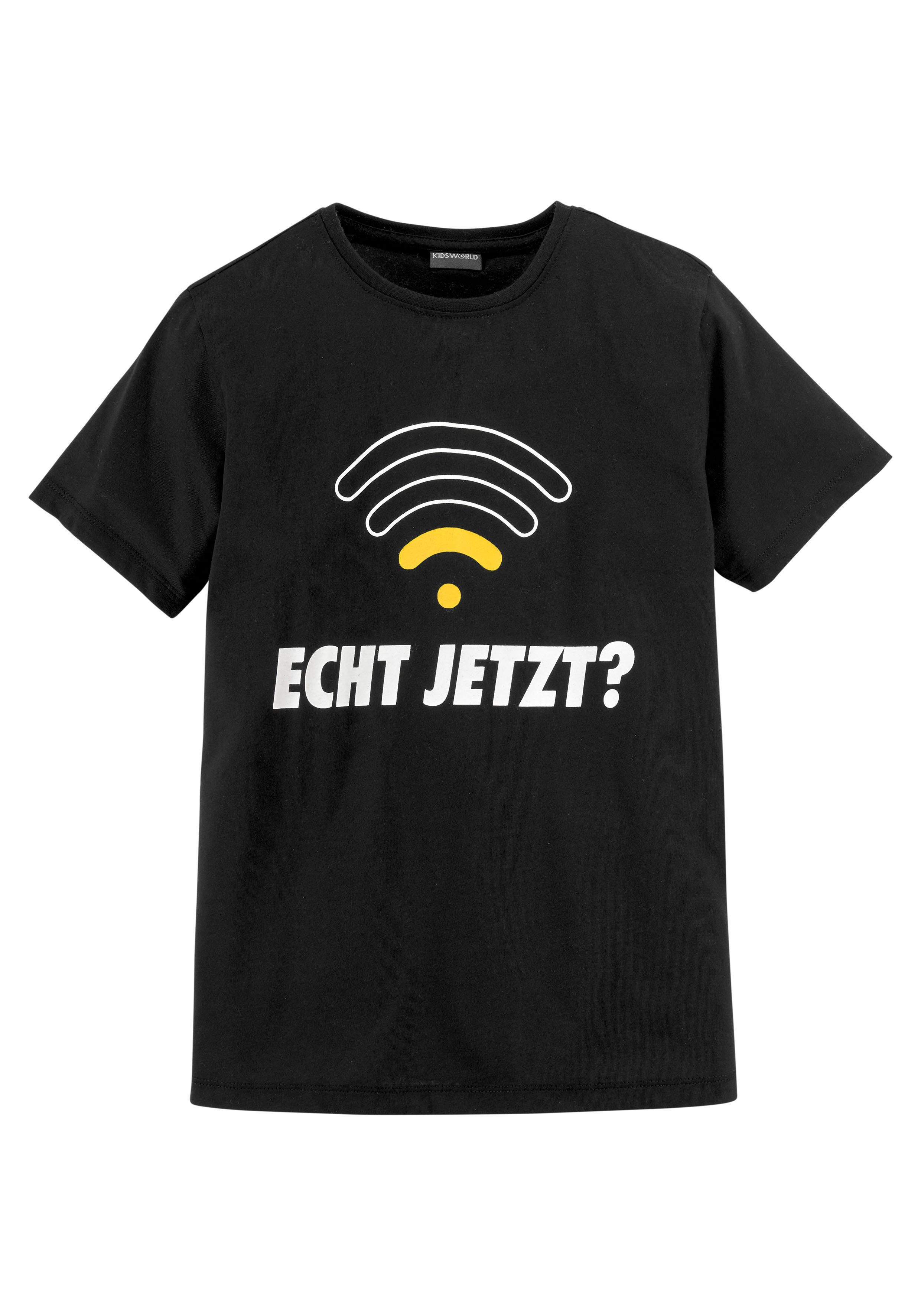 KIDSWORLD T-Shirt ECHT JETZT? Kurzarm, Basic-Passform, bedruckt, Rundhalsausschnitt. Reduzierter Preis € 6,99. Unverbindliche Preisempfehlung € 9,99, (€ 6,99 pro 1 Stk)