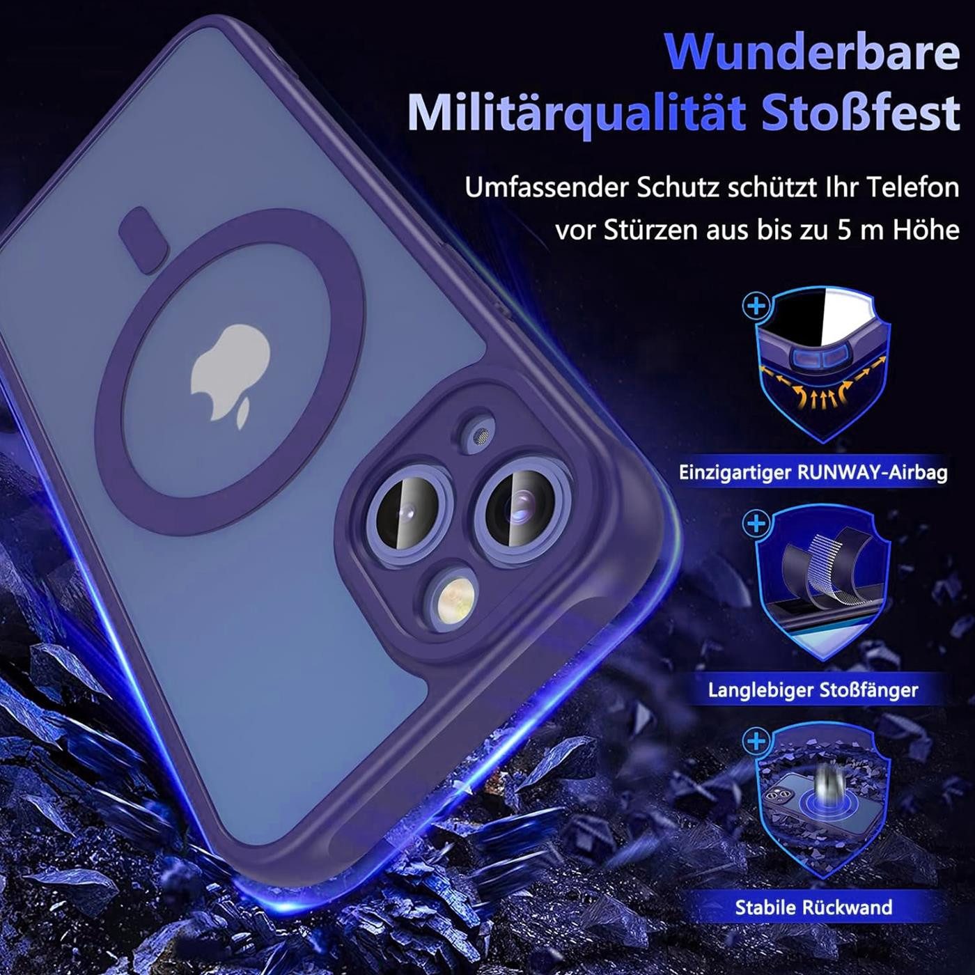 CoolGadget Handyhülle Magnet-Hülle für iPhone 15 Schutzhülle magnetisch 6,1 Zoll, Hülle Matt Stoßfest kompatibel mit Magsafe Zubehör Kameraschutz Case – Bild 5 von 5
