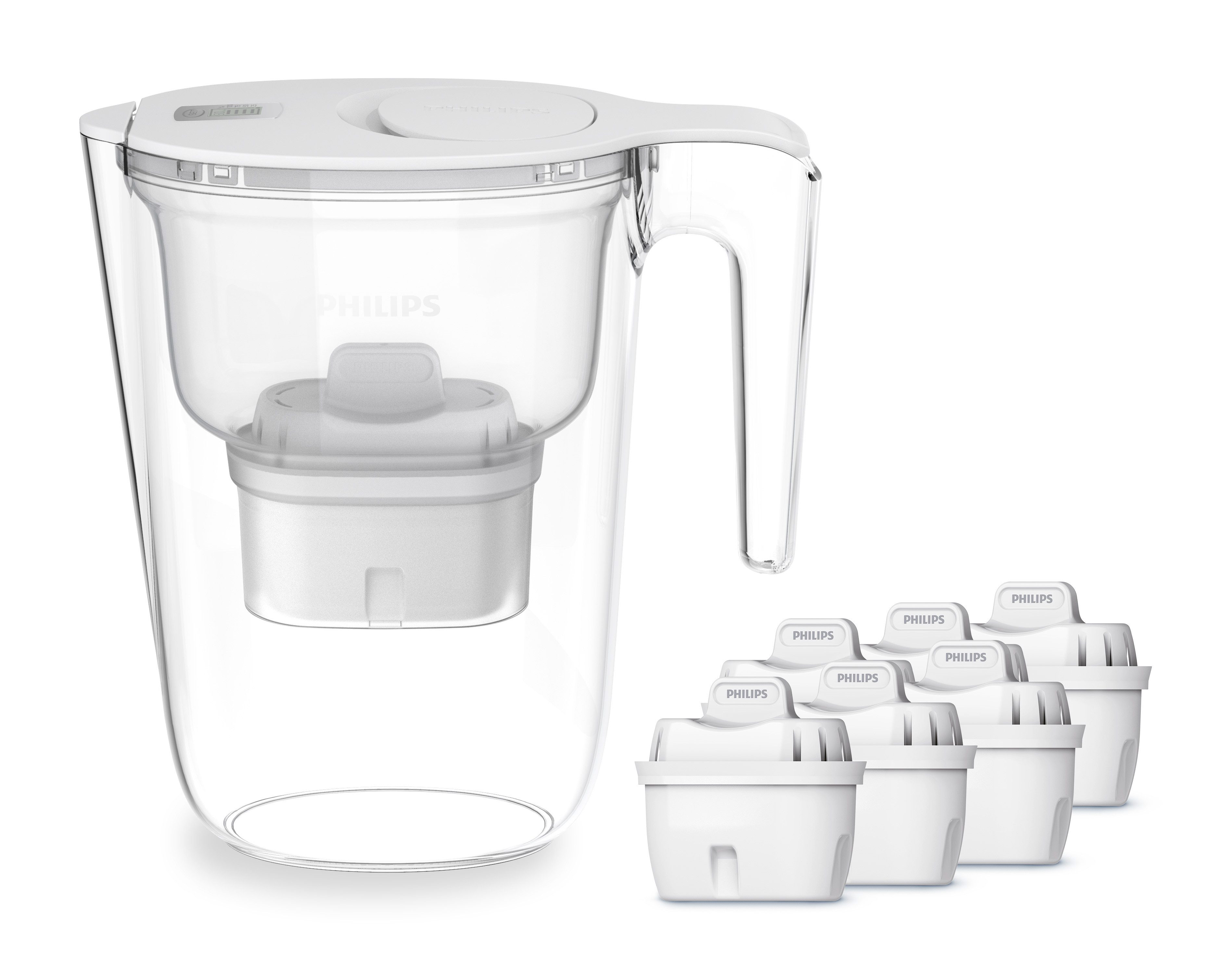 Philips Kalk- und Wasserfilter Philips Wasserfilter-Kanne 2,6L weiß inkl. 6 Filterkartuschen, Zubehör für Geschmack+ AWP210 & Antikalk+ AWP231, Reduziert den TDS Wert