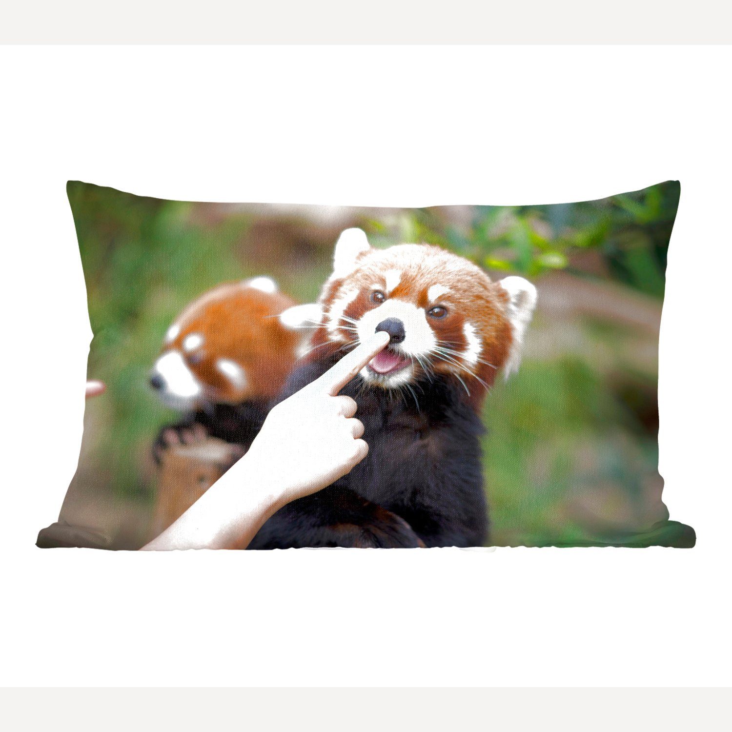 MuchoWow Dekokissen Panda Füllung, Dekokissen Hand - Wohzimmer Dekoration, Rot, Schlafzimmer - Zierkissen, mit