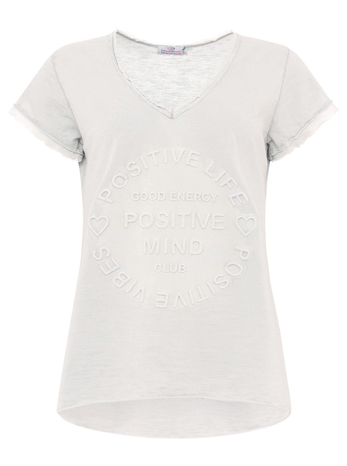 Zwillingsherz T-Shirt "Positive Mind" Fransen, V-Ausschnitt
