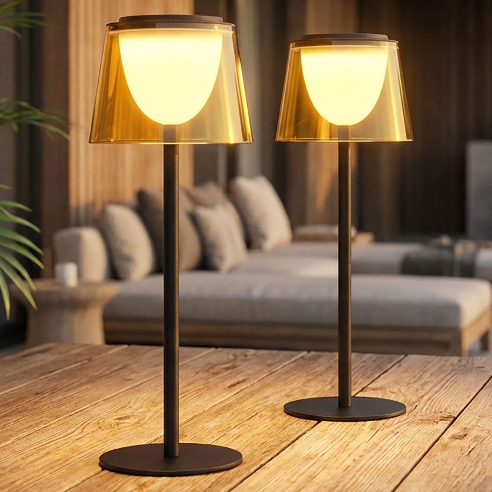 GLOBO LIGHTING LED Außen-Tischleuchte, LED-Leuchtmittel fest verbaut, Warmweiß, Tischleuchte Innen Außen LED Akku Touchdimmer pfirsich Gartenlampe 2x