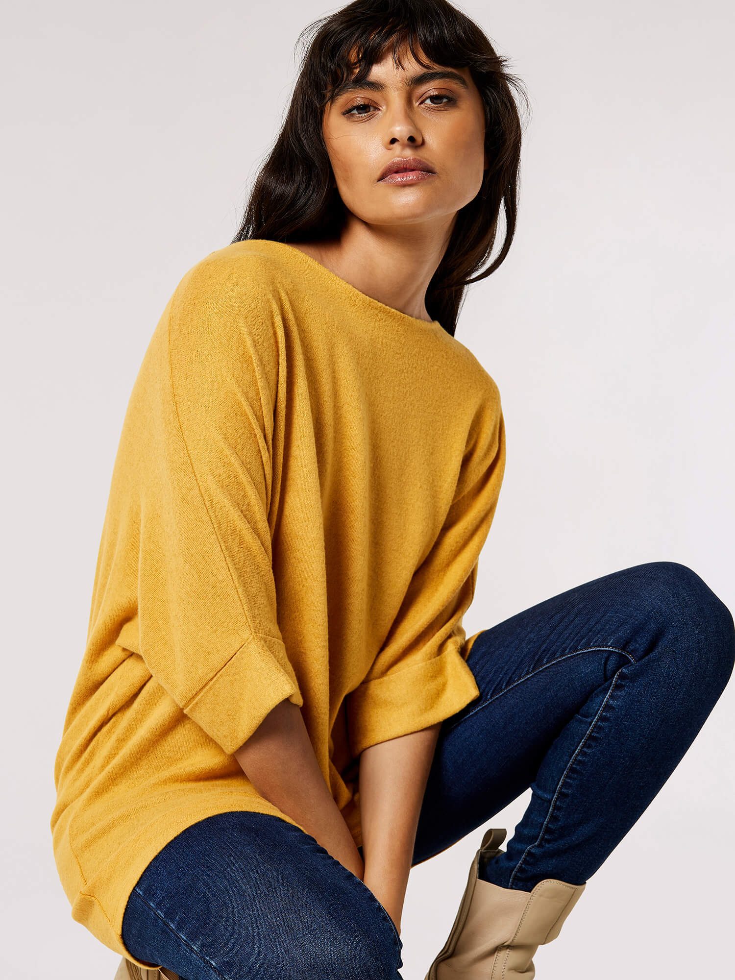 Apricot T-Shirt Longshirt mit Fledermausärmeln