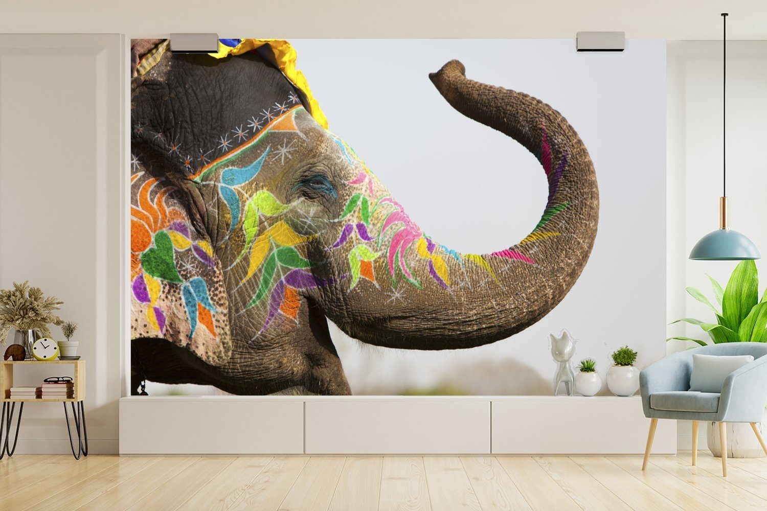 bedruckt, MuchoWow Matt, Indien, Wallpaper Elefant für - Tapete Kunst Fototapete - St), (6 Vinyl Wohnzimmer, Schlafzimmer, Kinderzimmer,
