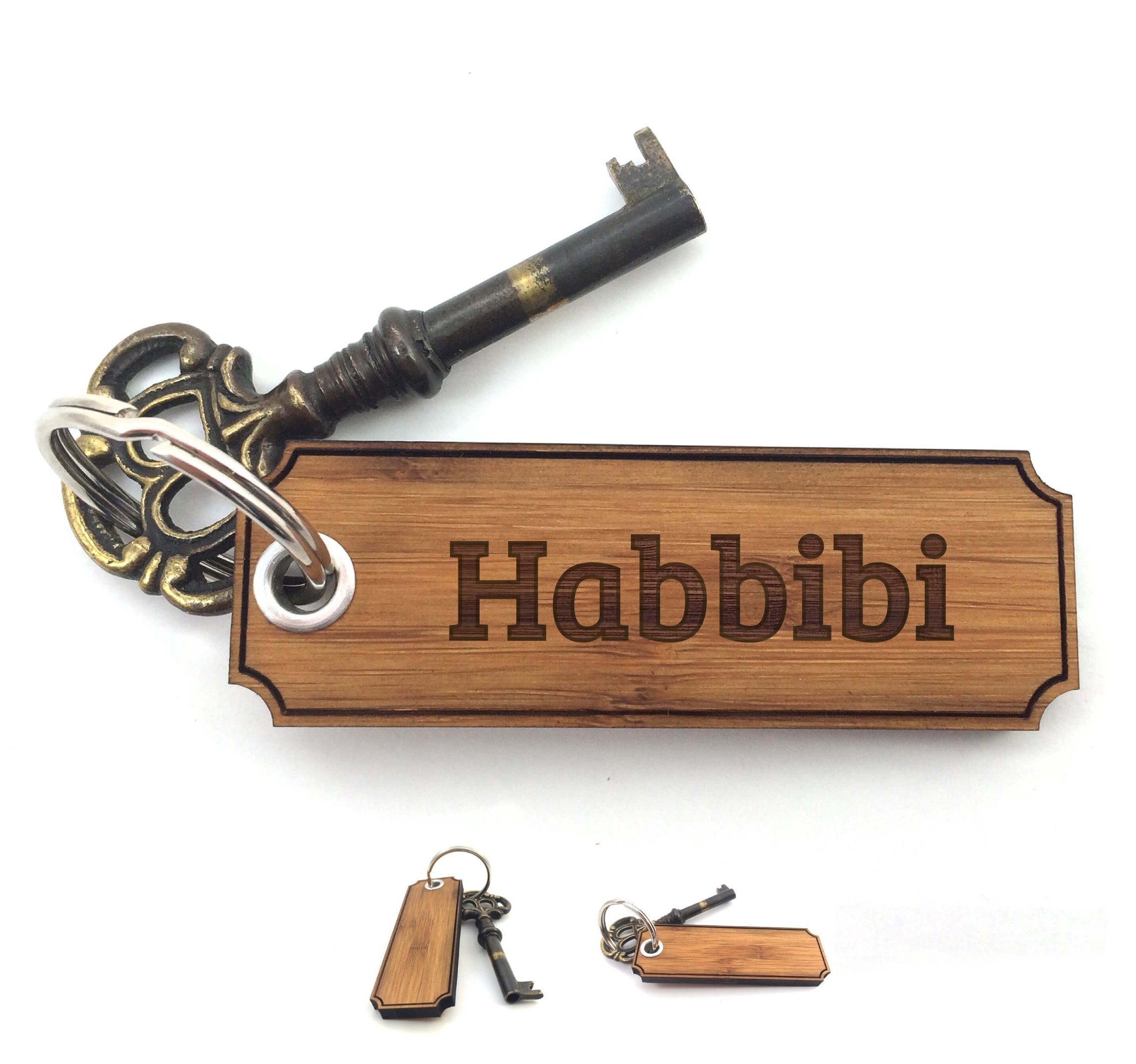 Mr. & Mrs. Panda Schlüsselanhänger Habbibi - Bambus - Geschenk, Schenken, Gravur, Schlüsselanhänger, Anhänger, Glücksbringer, Taschenanhänger, Geschenke (1-tlg)