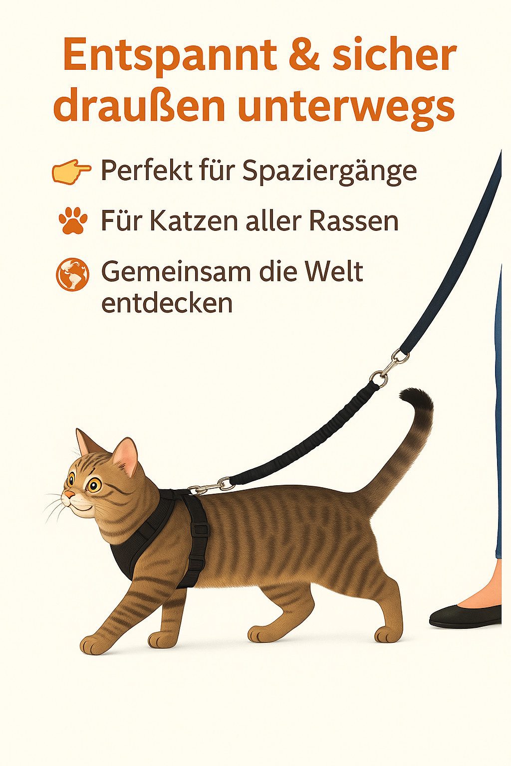 Beroni Leine Rückdämpfer Katze für Katzenleine Bungee am Katzengeschirr Halsband, Schutz für Gelenke & Wirbelsäule – elastisch, Premium Katzenzubehör