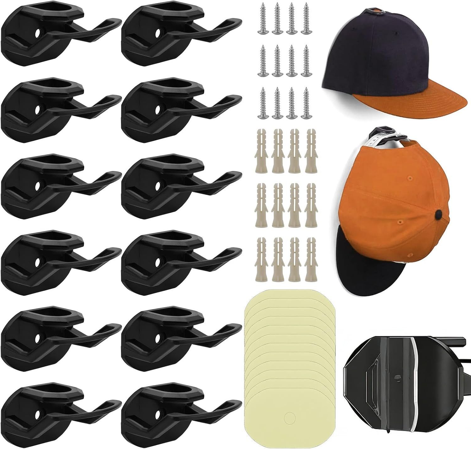 FOUORTUNATE-BEE Kleiderhaken 12er Kappenhalter selbstklebend für Baseballkappen und Mützen, Wandhalter für Caps und Hüte zur Aufbewahrung an Tür und Wand