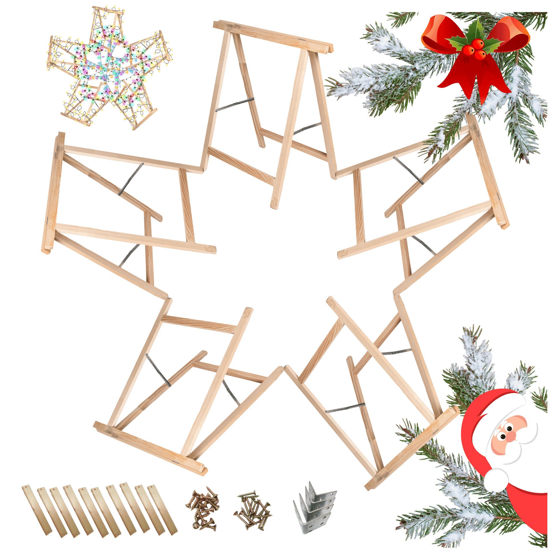 Modo24 Sägebock Holzbock, Klappbock Arbeitsbock, 5er-Set inklusive Montageteile, (Weihnachtsstern SET, 5-St), DIY Stern, Tapezierbock Montagebock Unterstellbock, 180x180x73 cm
