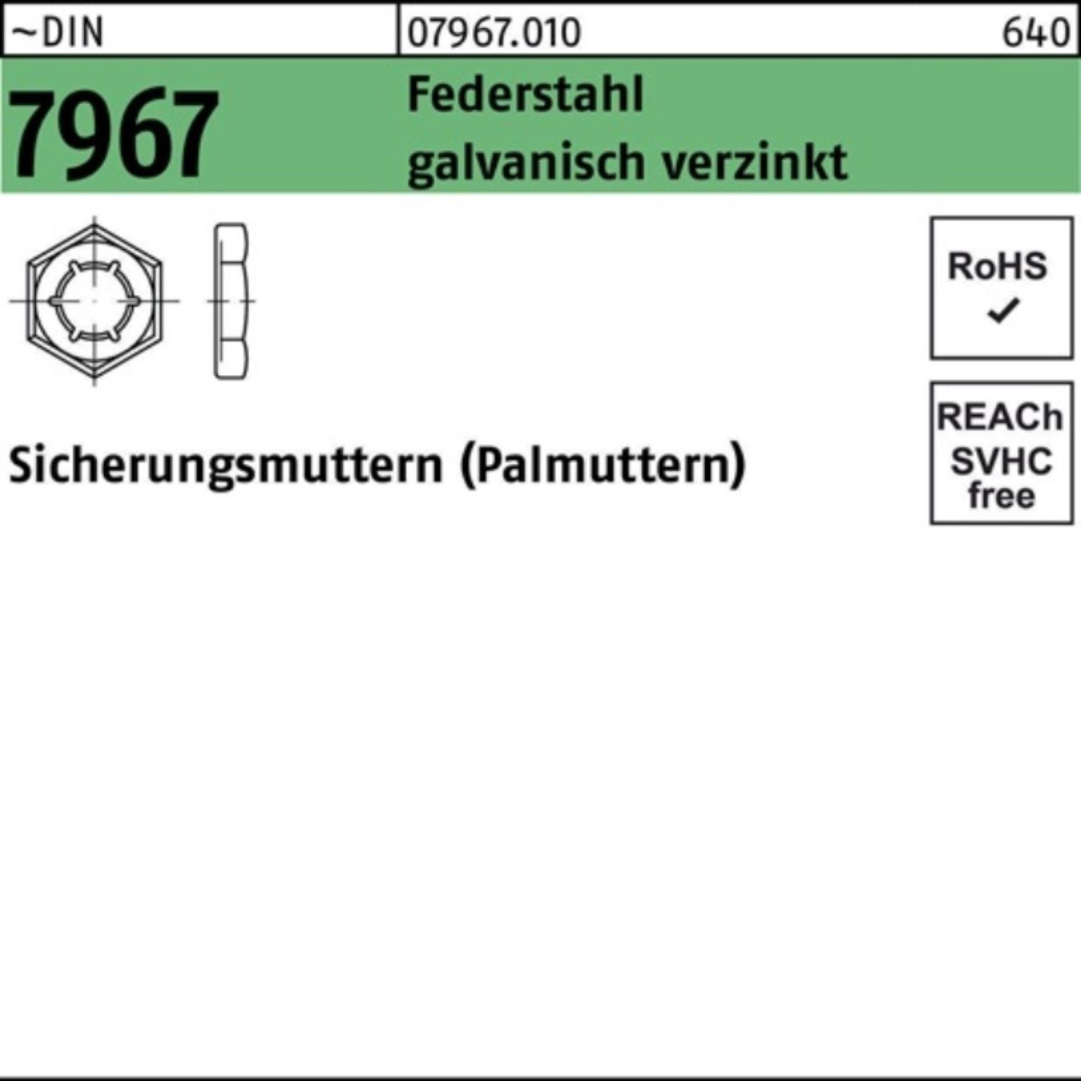 Reyher Sicherungsmutter 1000er Pack 079670100080000 Sicherungsmutter DIN 7967 M 8 Federstahl g