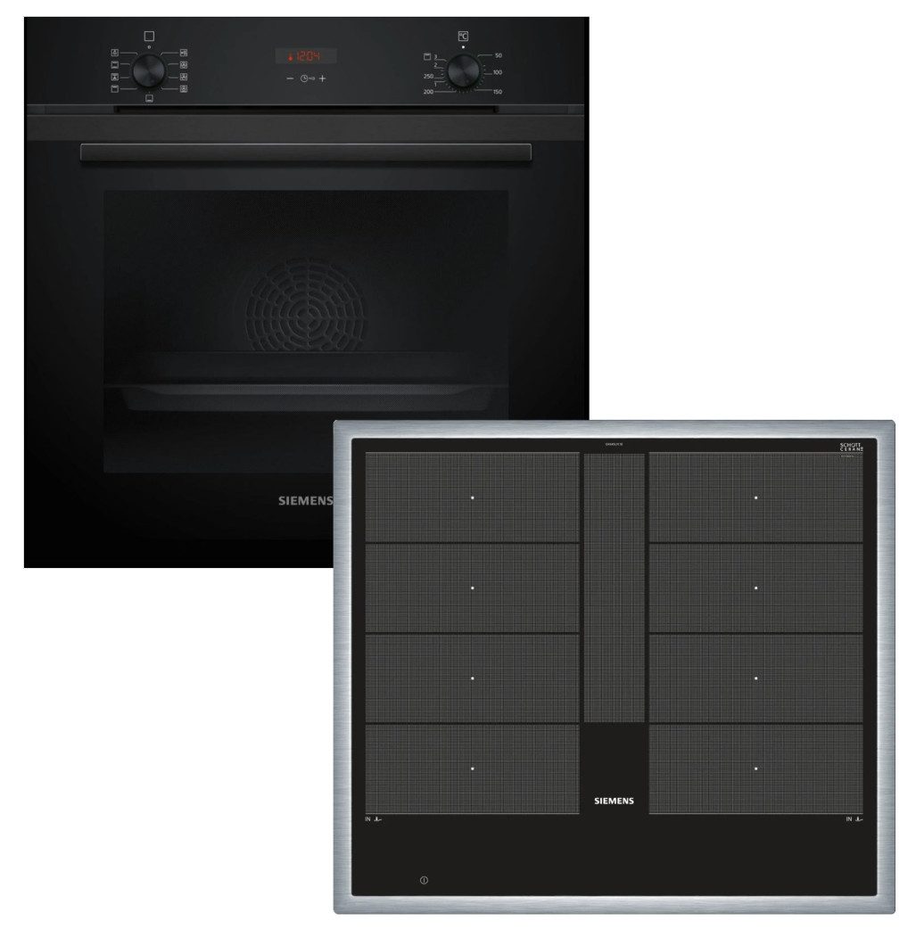 SIEMENS Backofen-Set Backofen 3DHeißluft Hydrolyse + vario Induktionskochfeld powerBoost, mit 1-fach Teilauszug