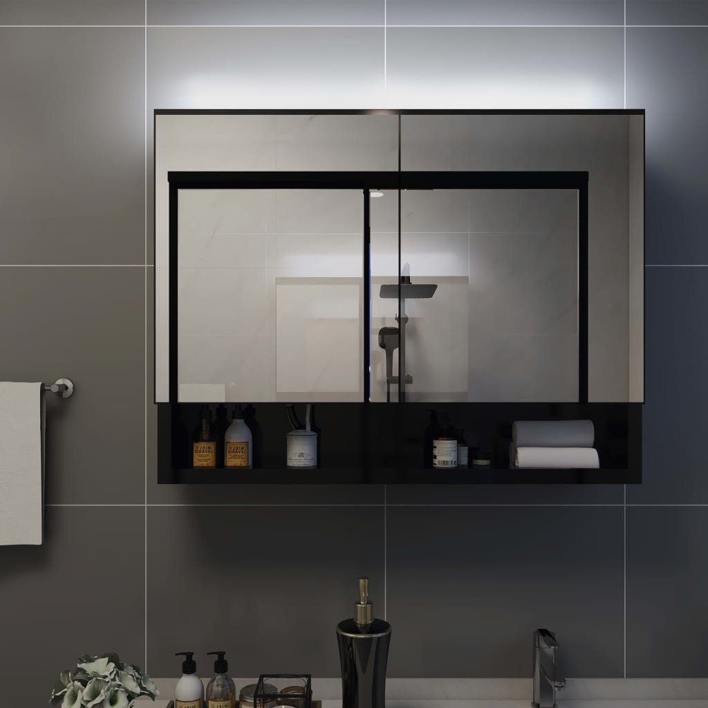 vidaXL Badezimmerspiegelschrank LED-Spiegelschrank fürs Bad cm 80x15x60 Schwarz MDF (1-St)