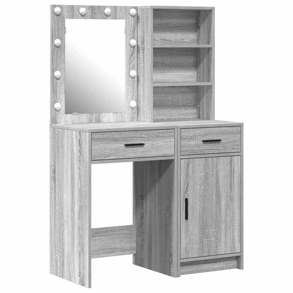 Schminktisch Schminktischset mit LED 2 pcs Graues Sonoma Holzwerkstoff