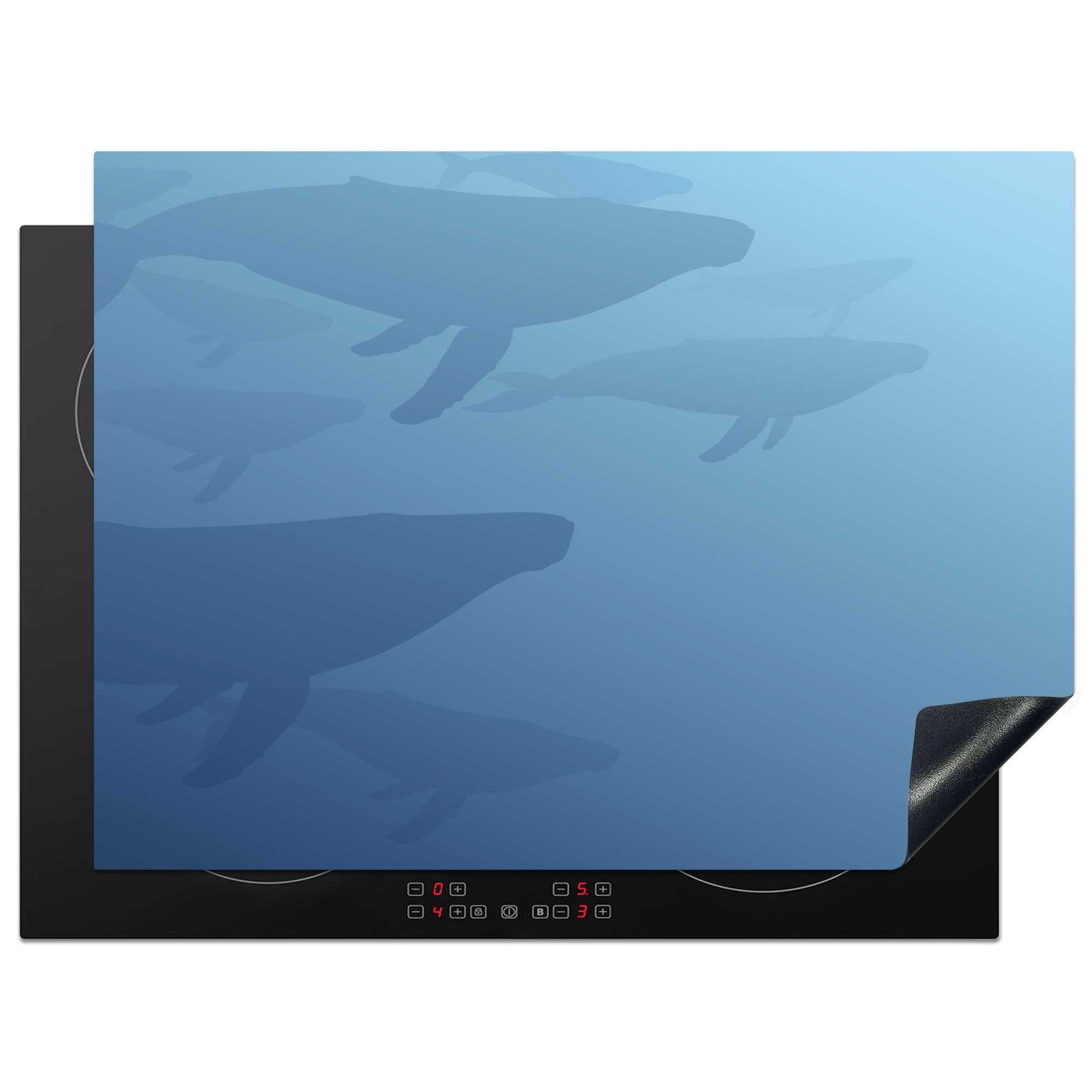 MuchoWow Herdblende-/Abdeckplatte Eine Illustration einer Gruppe von Walen, Vinyl, (1 tlg), 70x52 cm, Mobile Arbeitsfläche nutzbar, Ceranfeldabdeckung