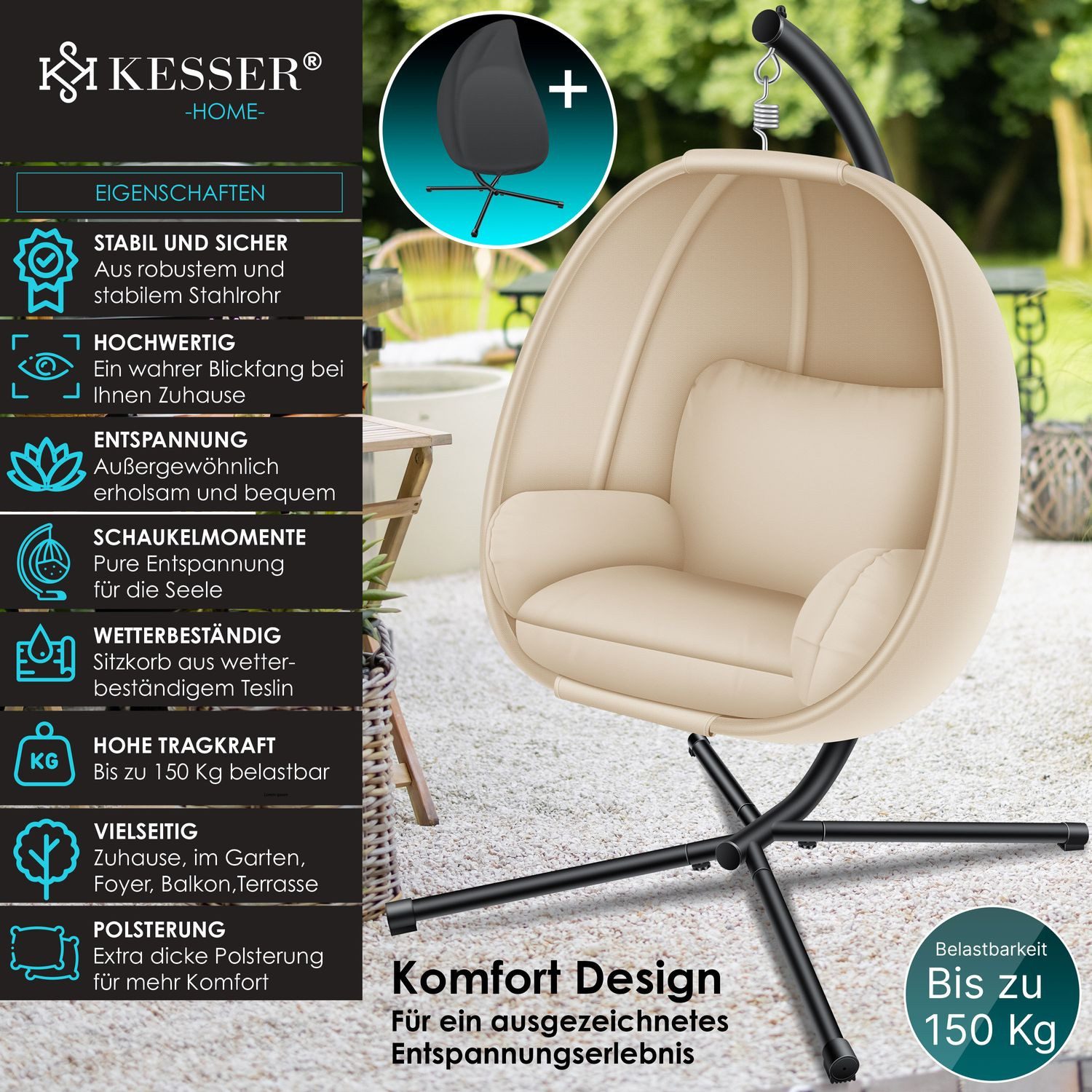 KESSER Hängesessel, Luxe Hängesessel mit Gestell weicher Sitzkissen günstig online kaufen