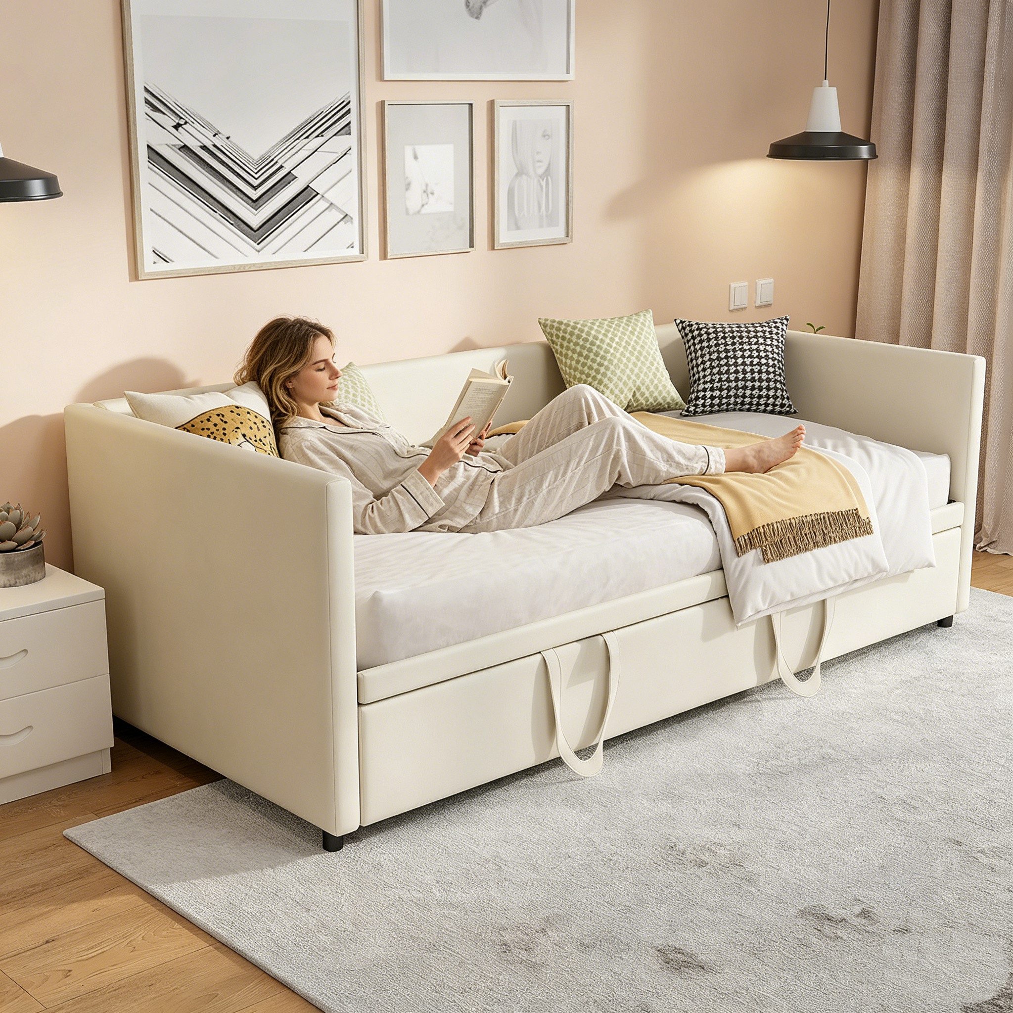 Simurq Daybett Schlafsofa 90/180x200cm, Ausziehbett, Tagesbett, Mit Unterbett, Lattenrost, Samt, Gästebett, Platzsparend