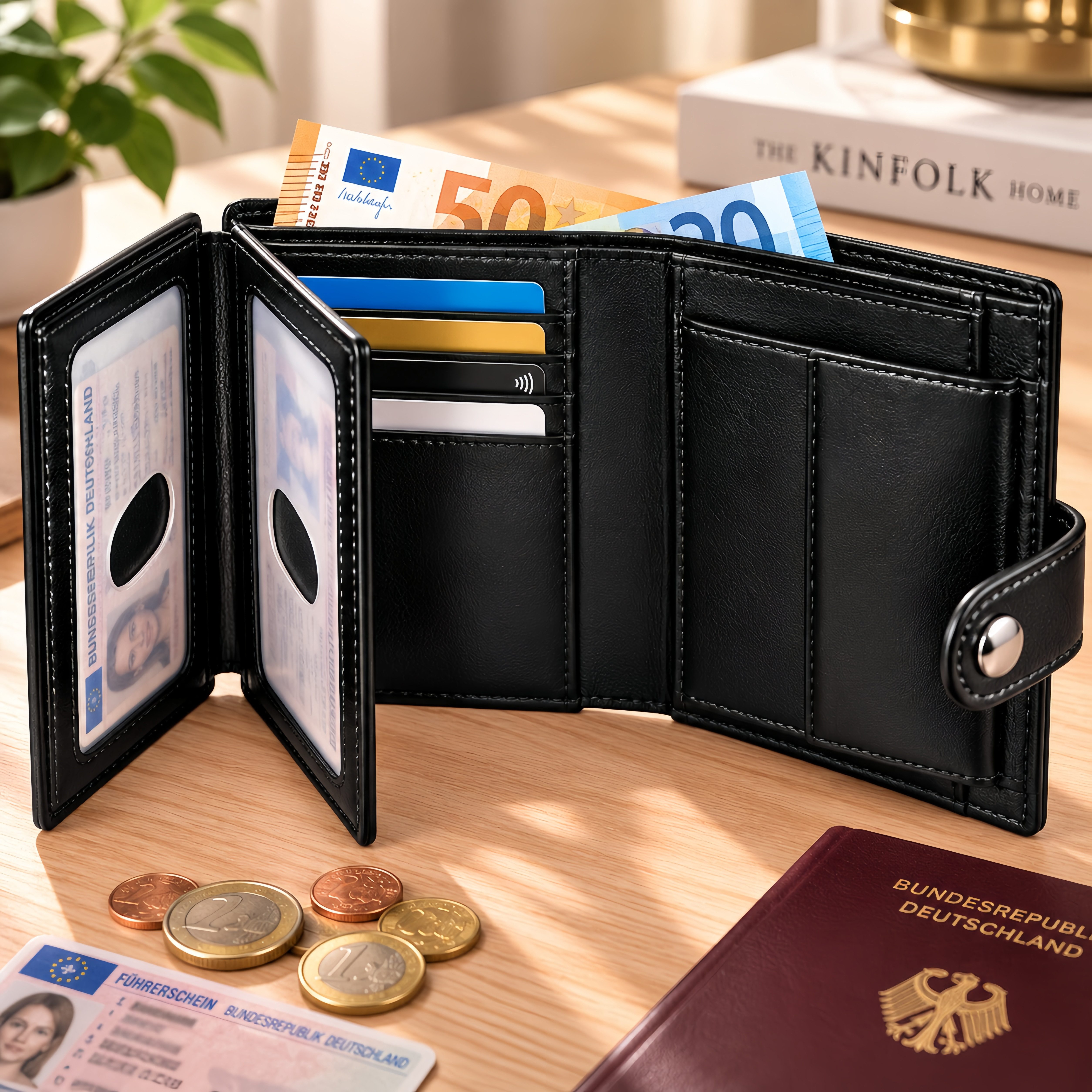 Forrlite Geldbörse Geldbeutel Herren Slim Wallet mit RFID-Schutz (Premium Leder Portemonnaie Herren mit Münzfach, Tragbar und, Langlebig Brieftasche Herren), Mi – Bild 2 von 5