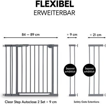 Hauck Türschutzgitter Clear Step Autoclose 2 Set inklusive Verlängerung 9 cm, Dark Grey, auch als Treppenschutzgitter verwendbar