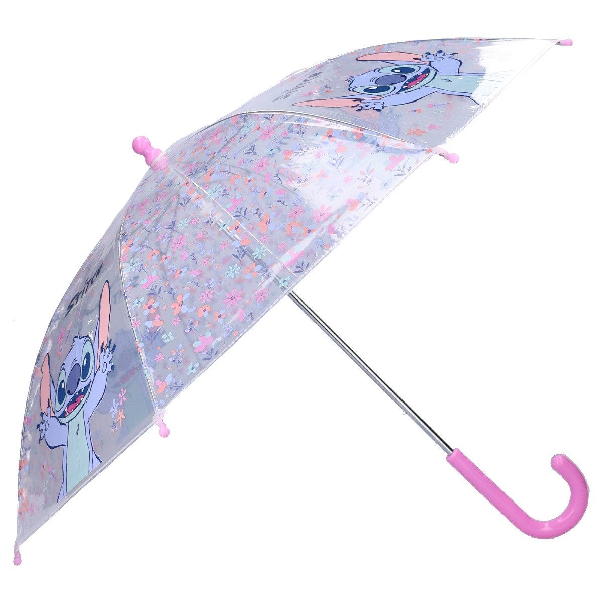 Disney Langregenschirm Stitch Ø 71 cm Kinderregenschirm mit Blumenmuster für Mädchen