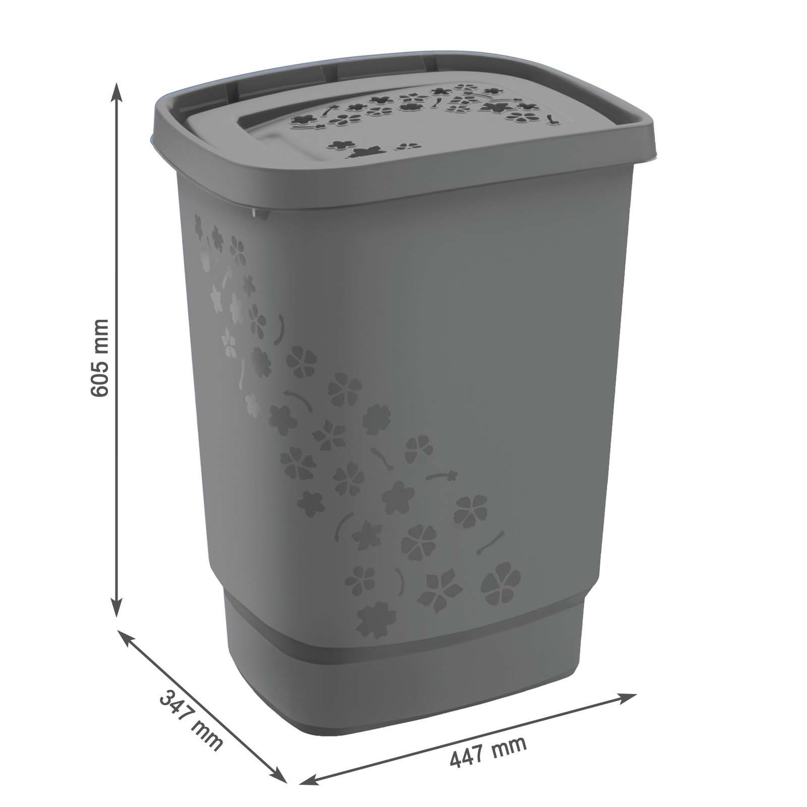 in Wäschesammler BPA-frei des Wäschekorb Wäschesammlers mit Blumenform (Wäschesammlerset, Flowers ermöglichen ROTHO Kunststoff Luftzirkulation Anthrazit (PP) 2er-Set 2er-Set), Deckel, 55l Belüftungslöcher innerhalb