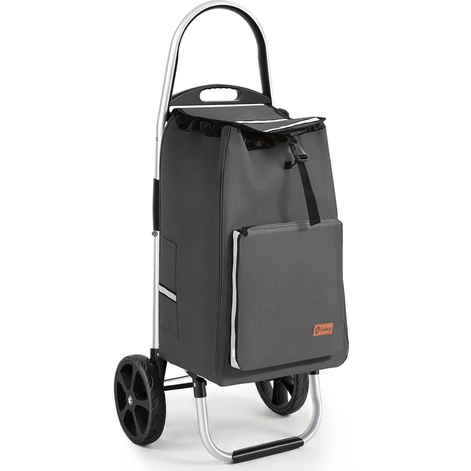Sekey Einkaufstrolley Aluminium 2-in-1 Faltbar Einkaufstrolley Treppensteiger mit Kühltasche, 50 l Faltbar Einkaufsroller mit großen Rädern und Sackkarren-Funktion