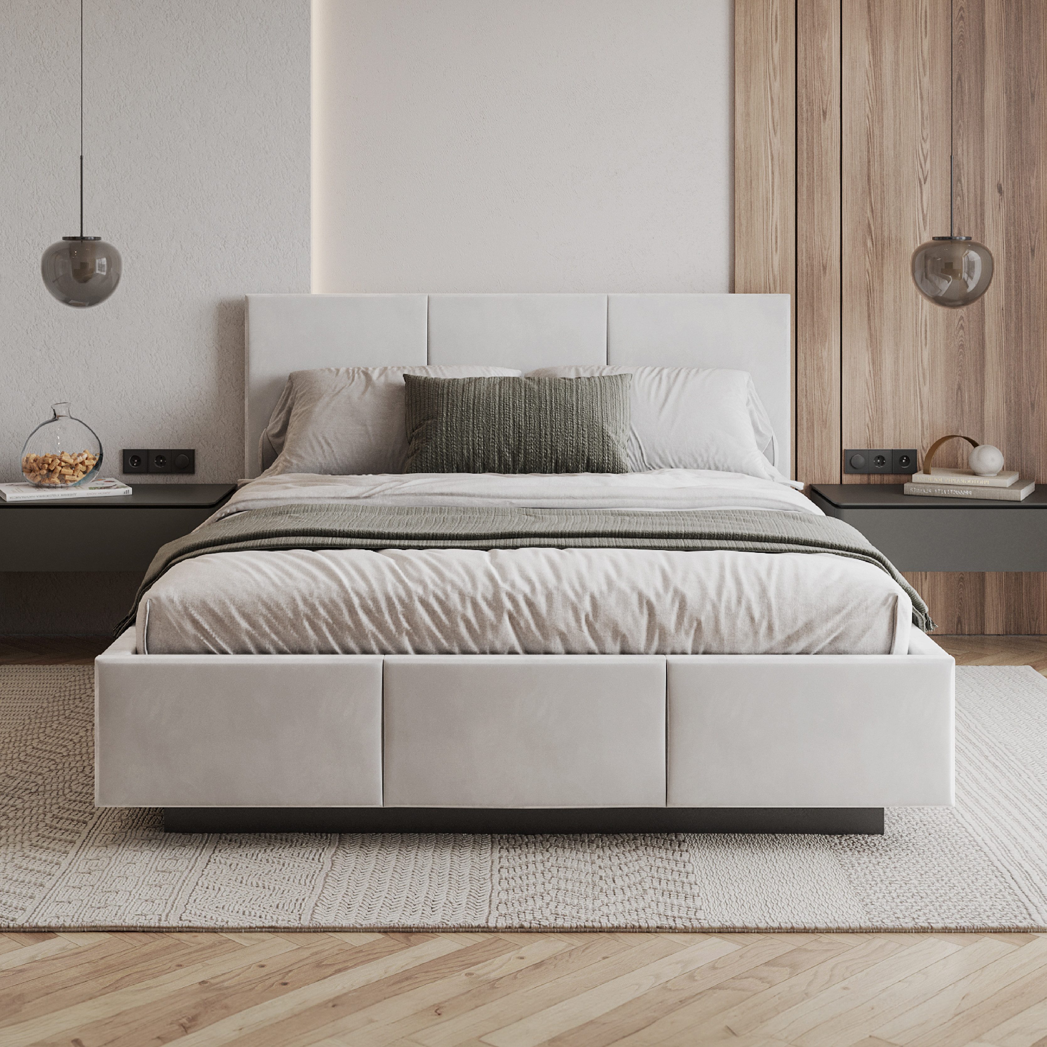 FDM Polsterbett ALMADA modern mit Bettkasten MADE IN EU - mit Trinity Velours Bezug (verfügbar 90x200 120x200 140x200 160x200 180x200cm, Bettrahmen, Bett, mit großen gepolsterten Kopfteil, mit Bettkasten zum aufklappen), Hebbarer Metallrahmen, Bettkasten, mit/ohne Matratze