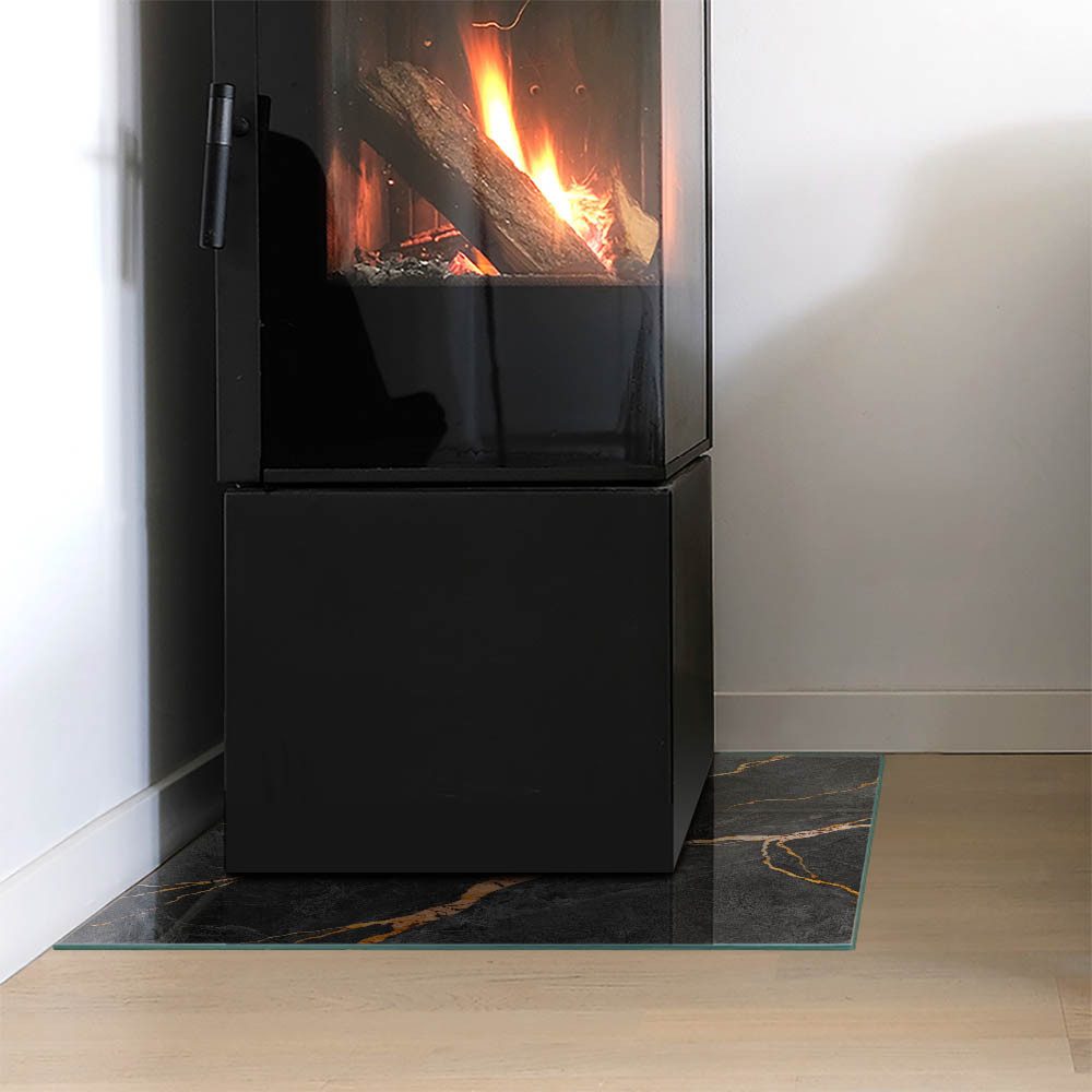 Tulup Bodenschutzplatte Schwarz Eleganter Marmor, Gehärtetem Glas Kaminöfen Schutzplatte