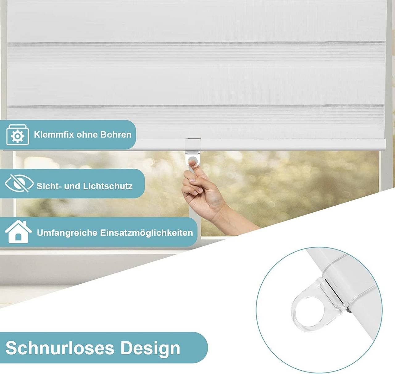 Doppelrollo, Woltu, verdunkelnd, Klemmfix, freihängend, Klemm- günstig online kaufen