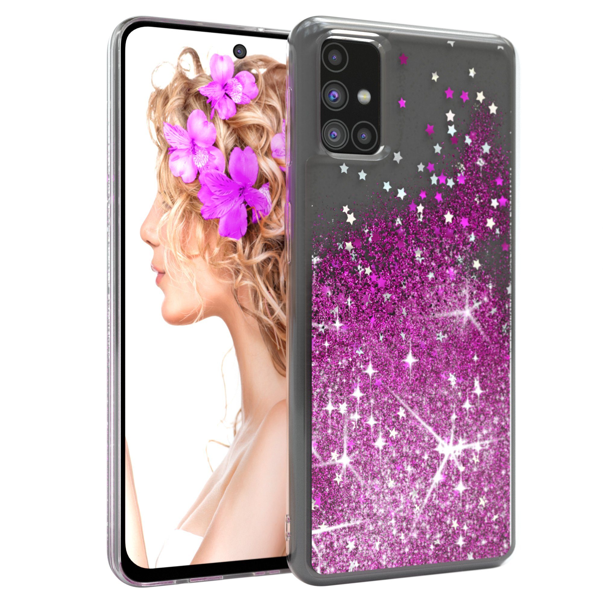 EAZY CASE Handyhülle Liquid Glittery Case für Samsung Galaxy M31s 6,5 Zoll, Bumper Case Back Cover Glitter Glossy Handyhülle Etui Violett Lila