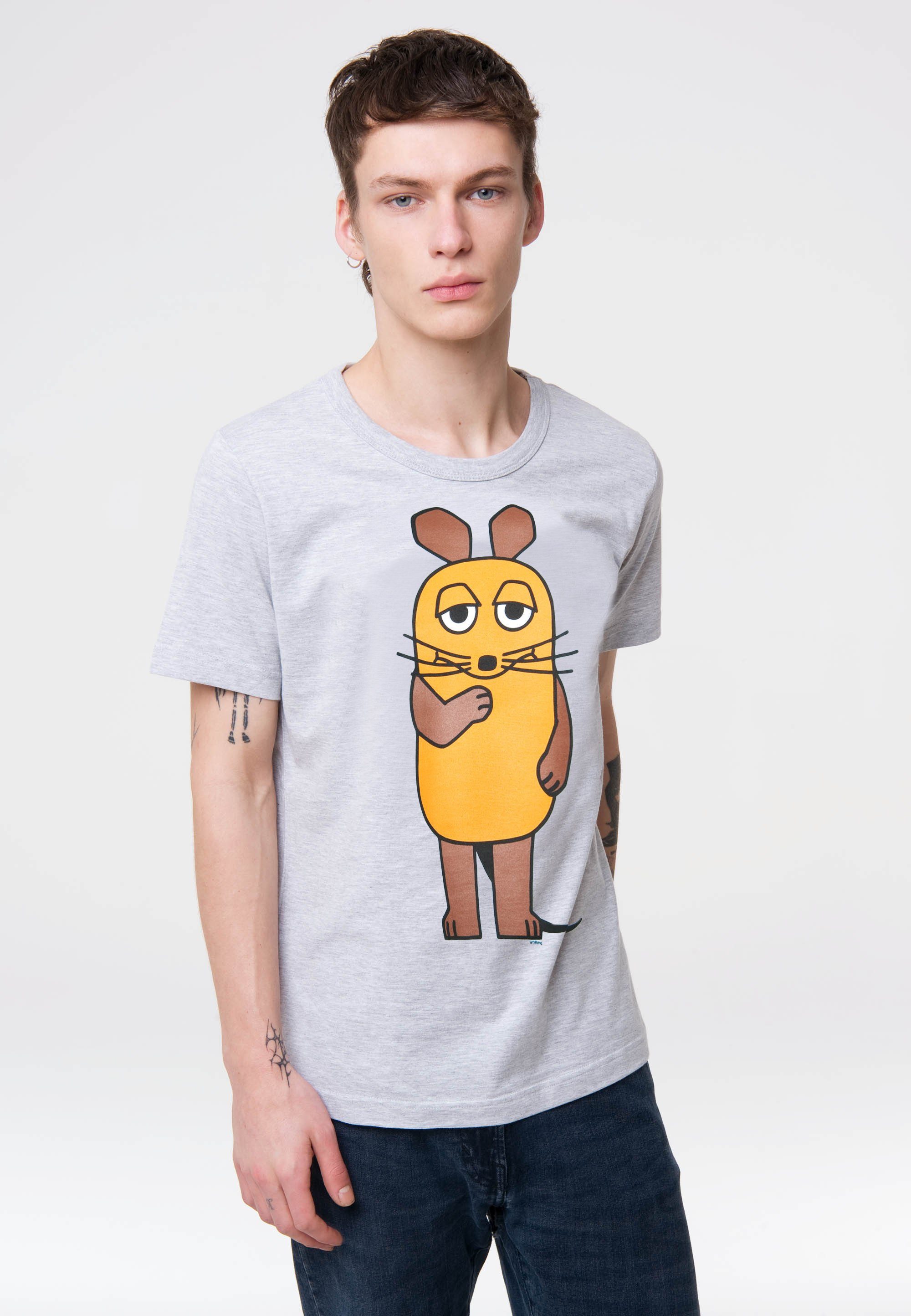 LOGOSHIRT T-Shirt Die Sendung mit der Maus - Maus mit Die Sendung mit der Maus-Print grau-meliert