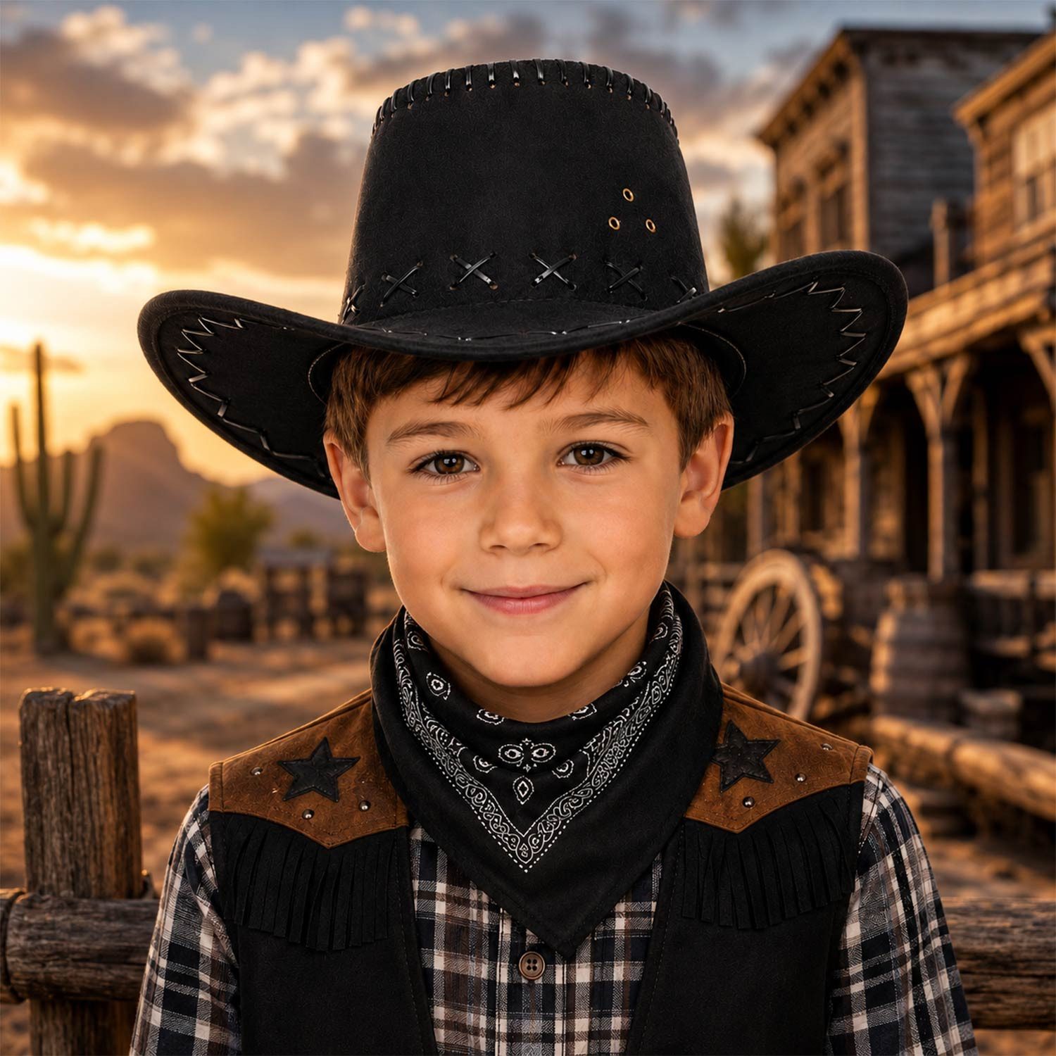 Das Kostümland Cowboyhut Kinder Cowboyhut im Wildlederlook mit Ziernähten -