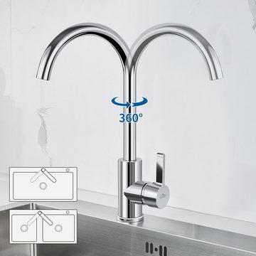 Auralum Küchenarmatur Niederdruck Küchenarmatur 360° Wasserhahn Küche Spültischarmatur Mischbatterie für Wasserboiler