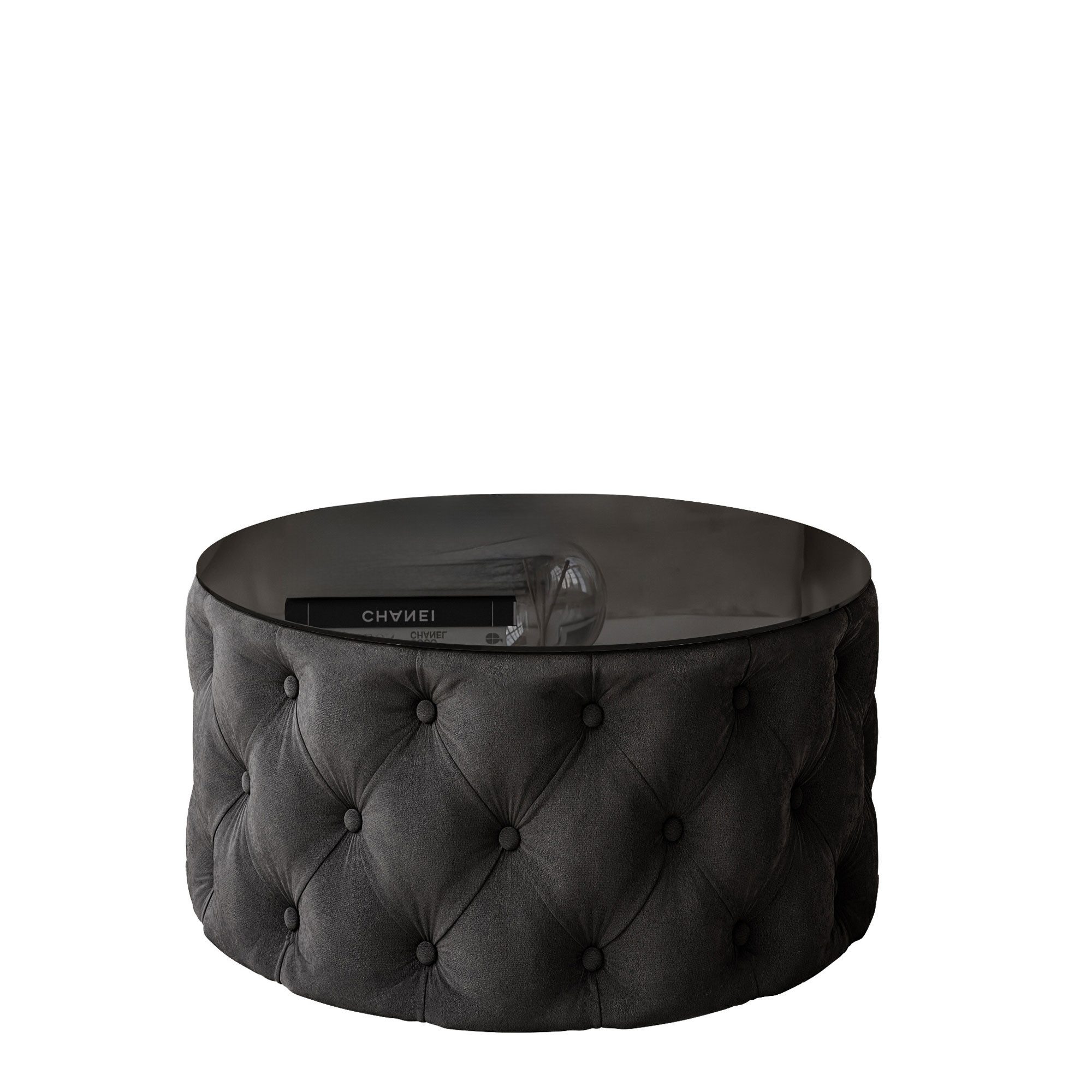 Lookway Couchtisch CHESTERFIELD 70 cm runder gepolsterter couchtisch, 70x40 cm – Bild 4 von 5