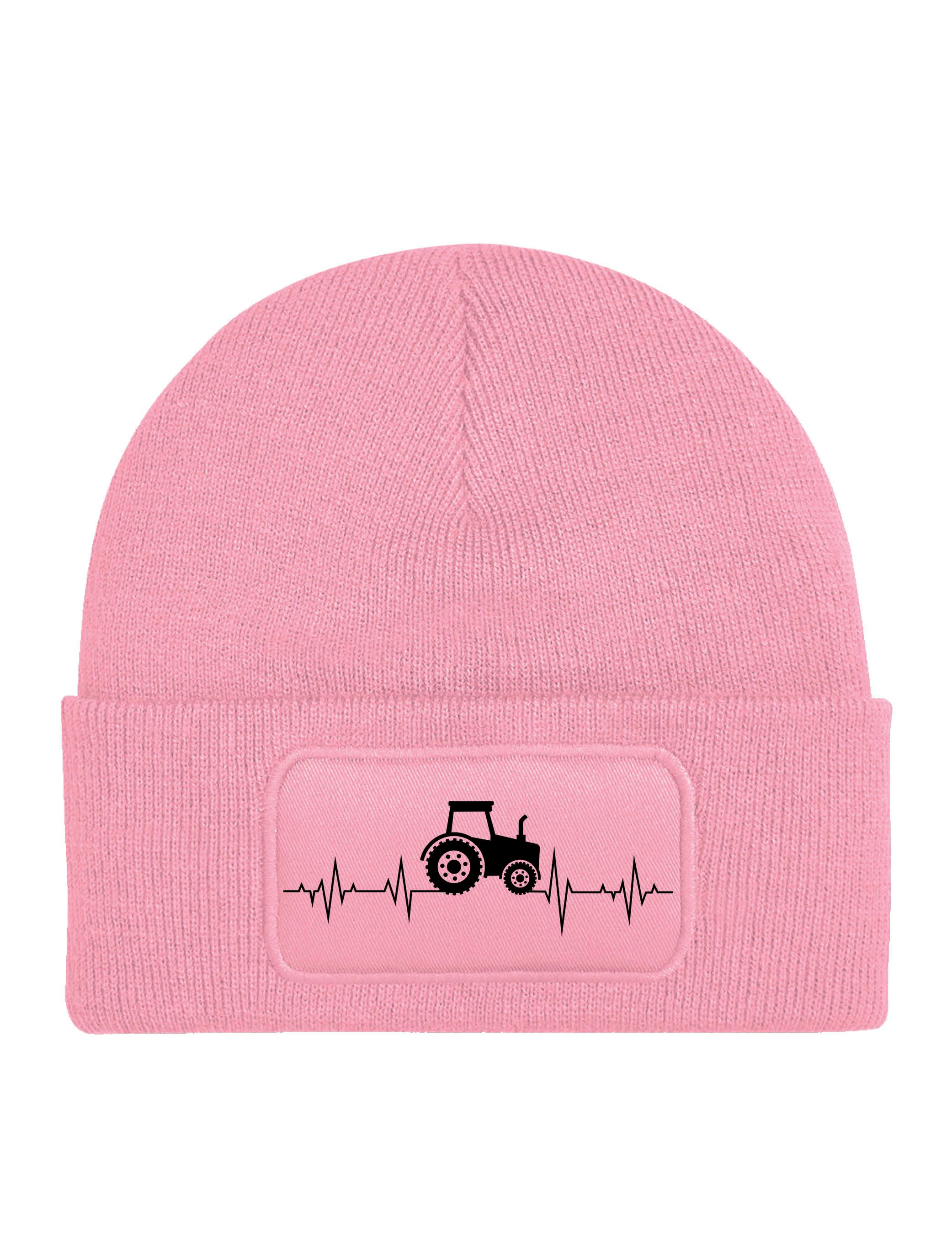 Youth Designz Beanie Kinder Beanie Mütze Heartbeat Traktor Geschenk Jungen Wintermütze Strickmütze mit lustigem Statement Print