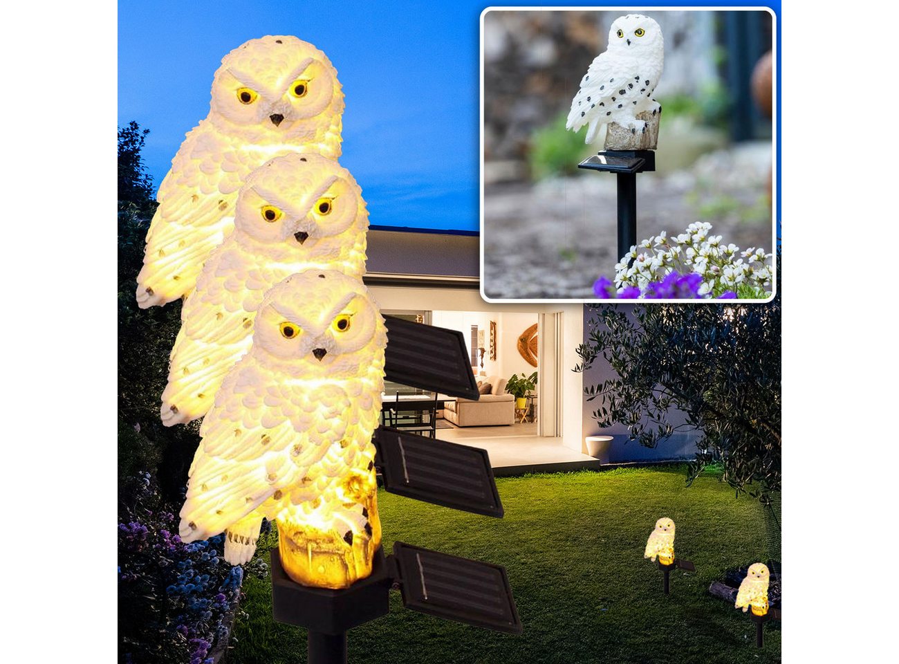 Casativo LED Solarleuchte LED Solar-Eule wetterfest – Gartenleuchte mit Dämmerungssensor, ntegrierter Akku