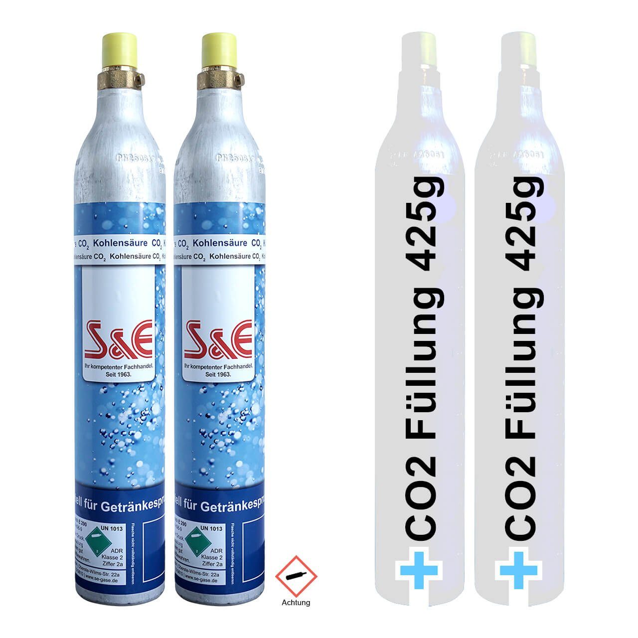 BlueCraft CO₂-Zylinder CO2-Kartusche Soda 425g für bis zu 120 Liter Sprudel Wasser, 2 St., abgefüllt in Deutschland - geeignet für SodaStream Wassersprudler