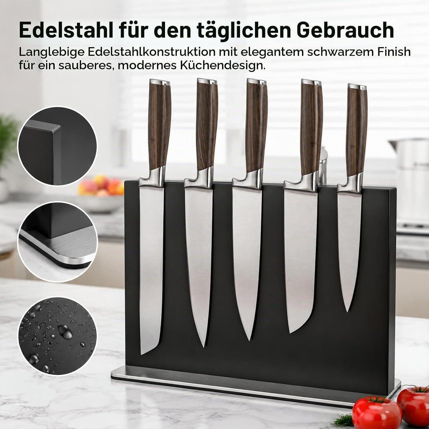 LuxusKollektion Magnet-Messerblock Magnetischer Messerblock Edelstahl Schwarz 30cm – Bild 2 von 5