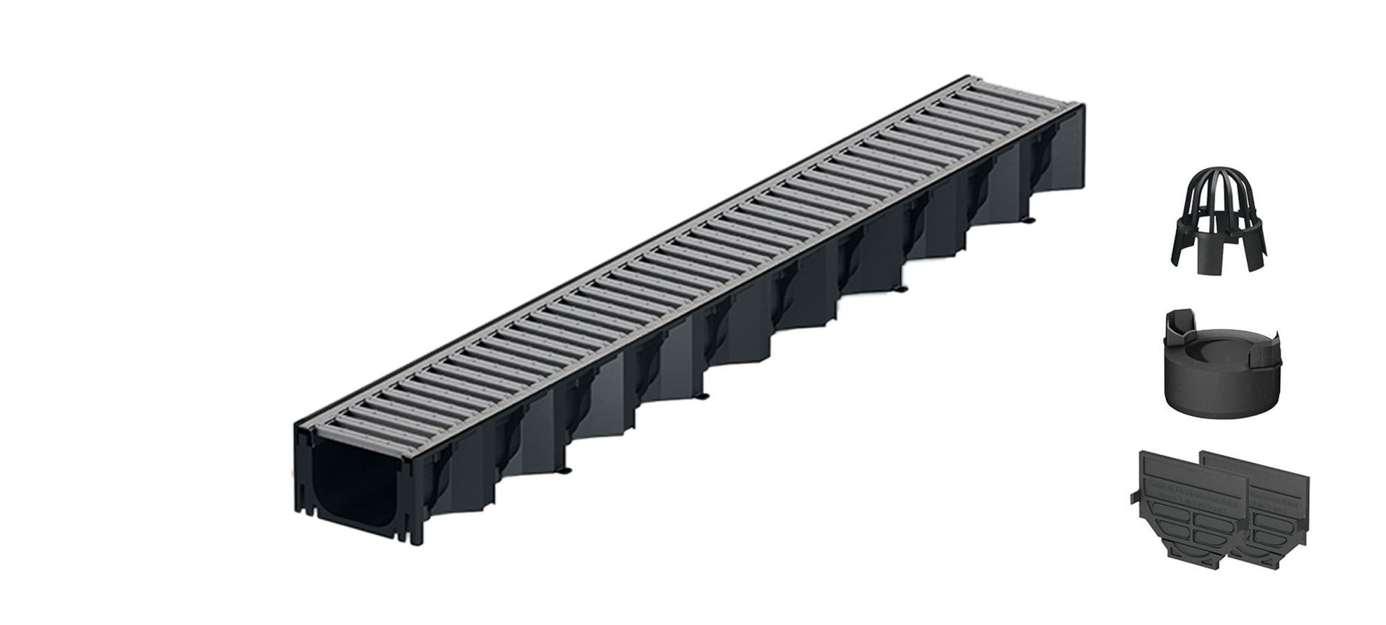 Xanie Regenrinne 1m ACO Hexaline 2.0 Entwässerungsrinne Stegrost Stahl verzinkt Ablauf vertikal Bodenrinne Terrassenrinne, 6-St., flexibles System einfacher Einbau