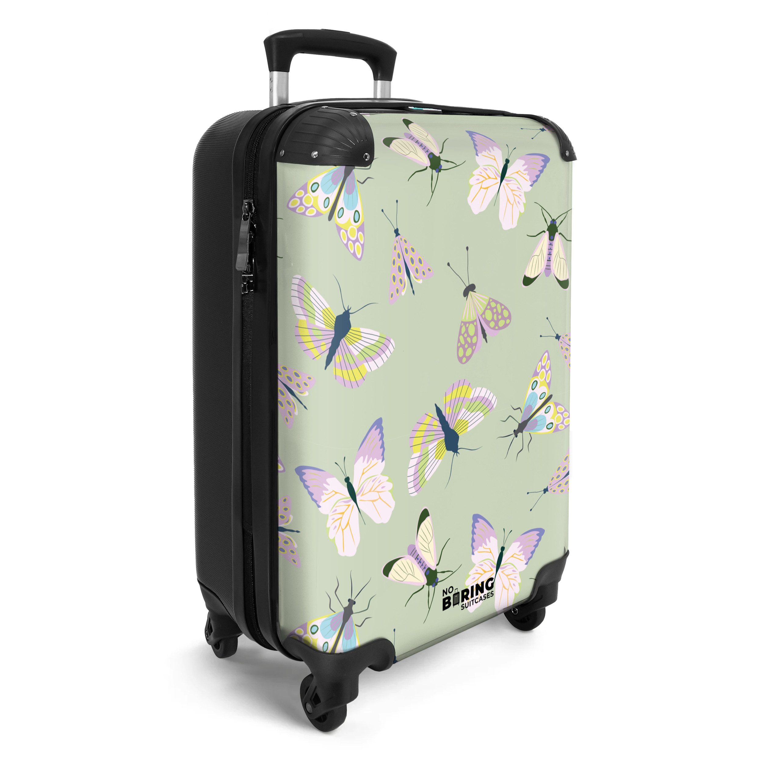 NoBoringSuitcases.com© Hartschalen-Trolley Grün mit Schmetterlingen 55x35x2 günstig online kaufen