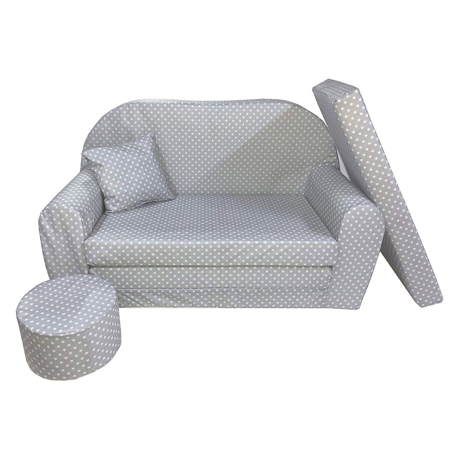 FORTISLINE Kindersitzgruppe Kindersofa Kindercouch Aufklappen Bettfunktion + Hocker W319