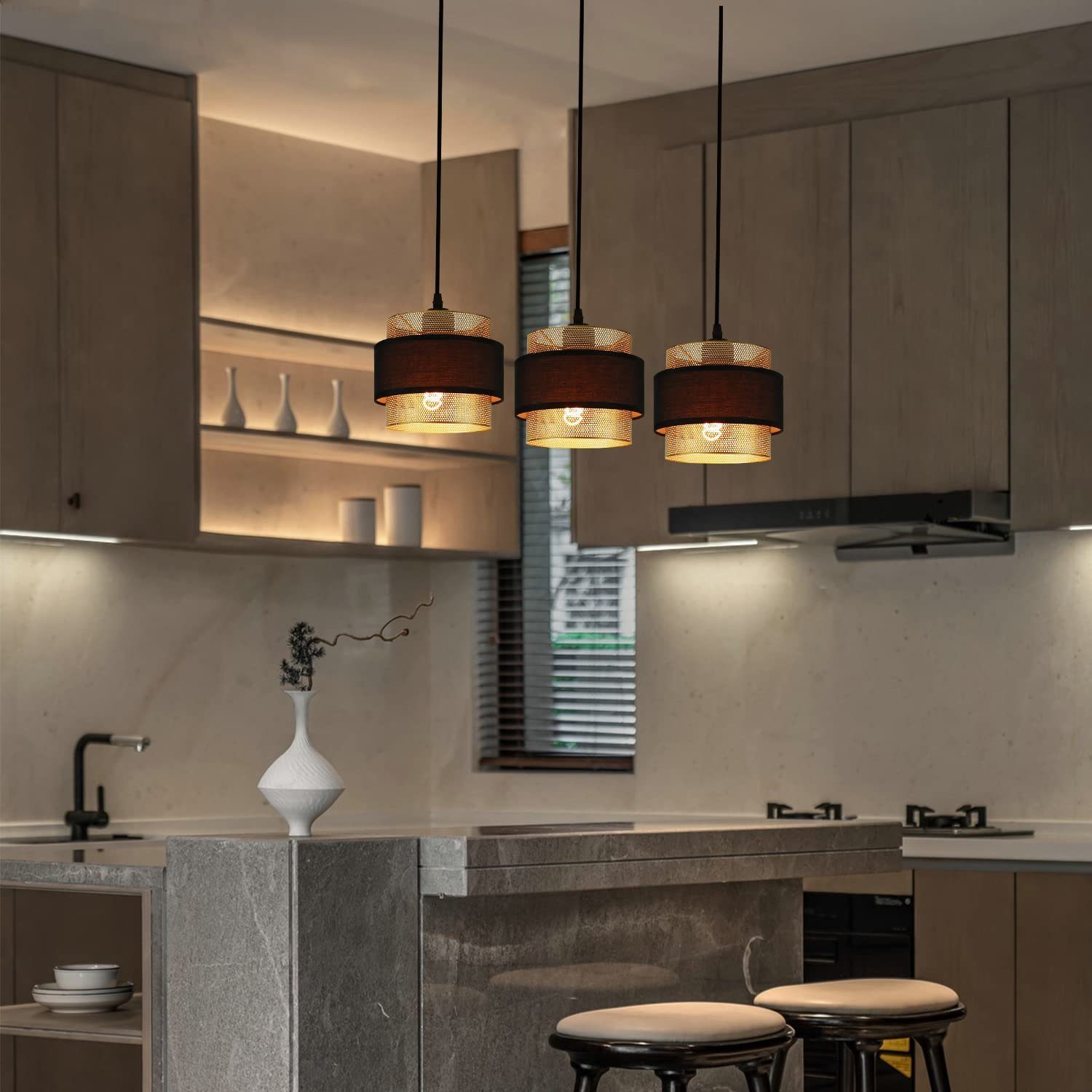 Goldfolie Hängeleuchte – Hut-Kronleuchter Im Schwarzgold-Design, Höhenverstellbar Mit LED