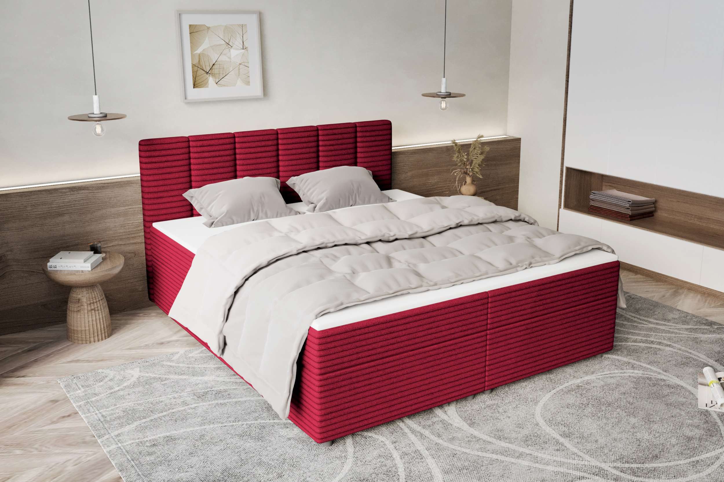 99rooms Boxspringbett Bergamo (Schlafzimmerbett, Bett), 140/160/180/200x200 cm, in Cordstoff AMBIENCE, mit Topper
