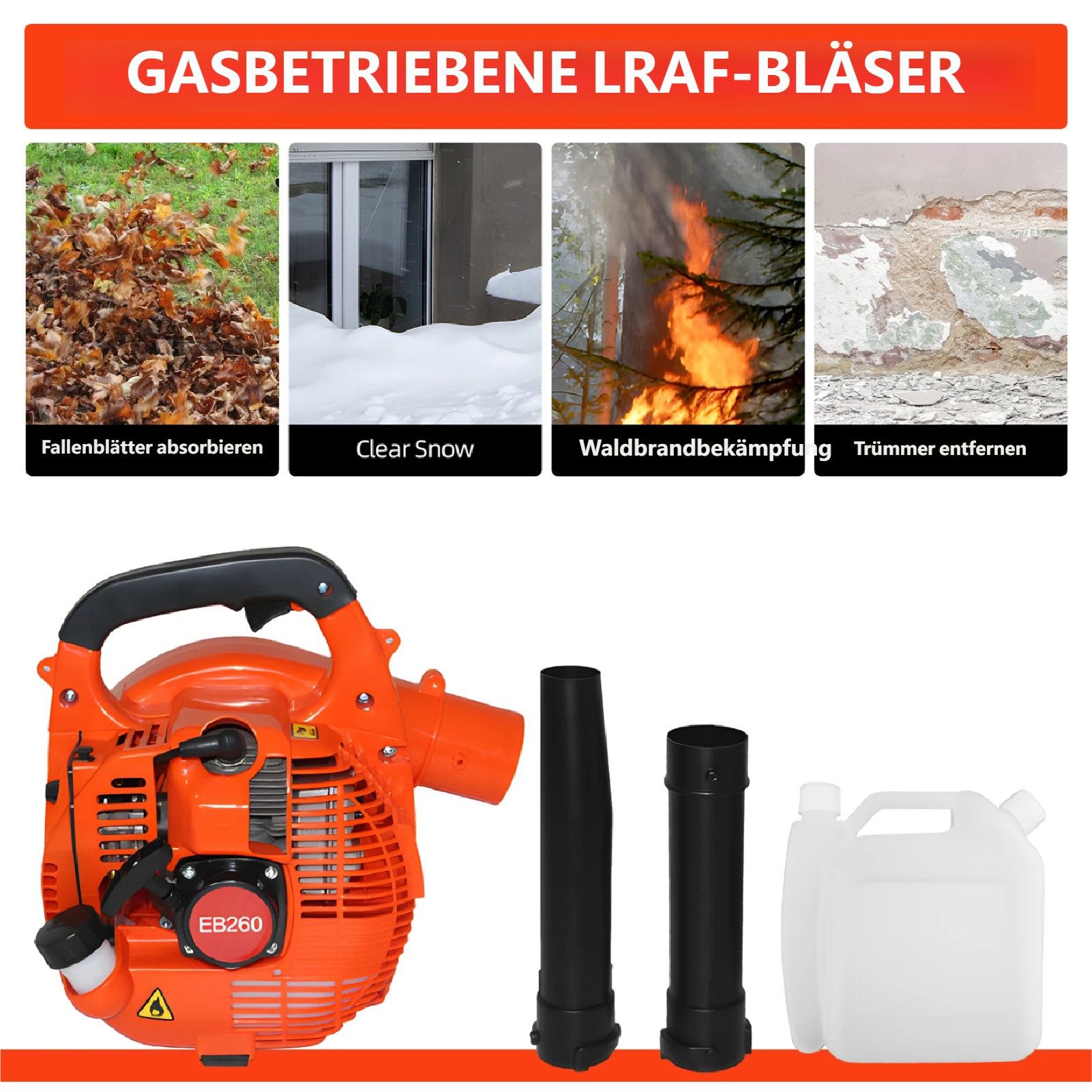 GARRYFIZH Benzin-Laubbläser Benzin-Laubbläser Laubbläser Benzin 25.4cc Benzin Laubbläser, 7000 U/min 750 W Tragbarer Laubbläser
