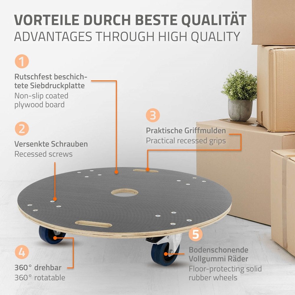 ECD Germany Möbelrolle Transportroller mit Siebdruckplatte, Möbel-Transport Transporthilfe, (1-St), Rollbrett Rollwagen Transportwagen Lastenroller Möbelhund Anthrazit
