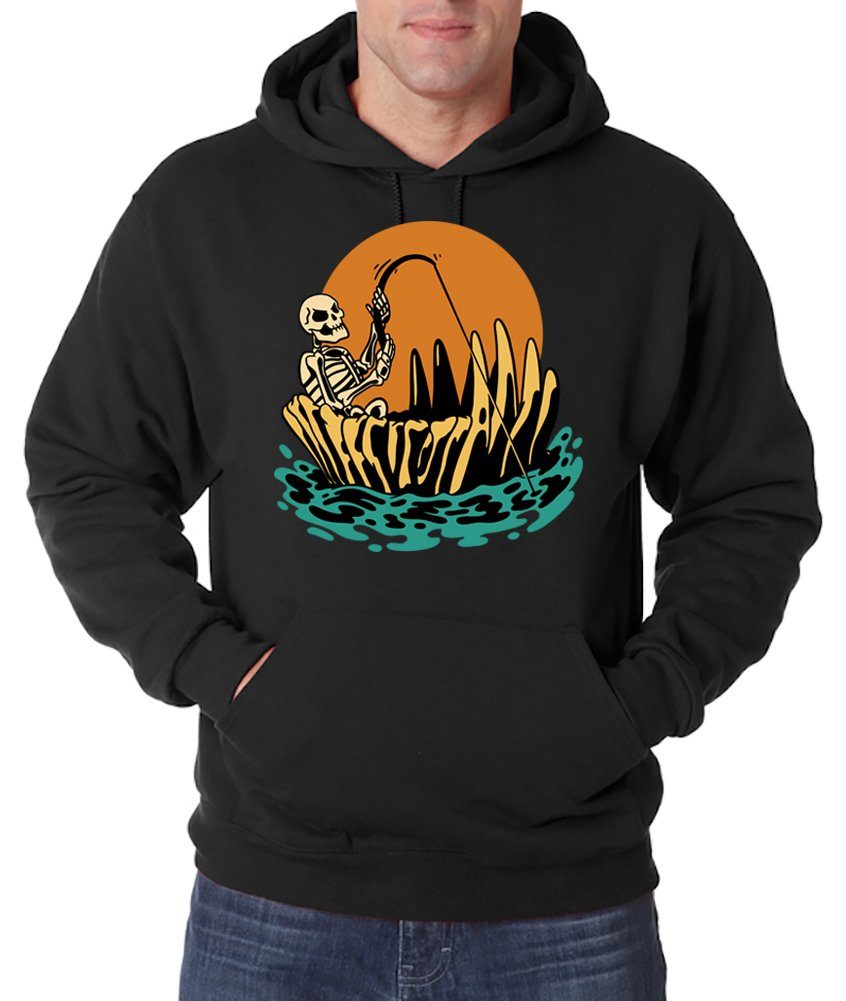 Youth Designz Kapuzenpullover Halloween Herren Hoodie Пуловери Horror Skelett Fischer Fun-Look mit Trendigem Angler Frontdruck