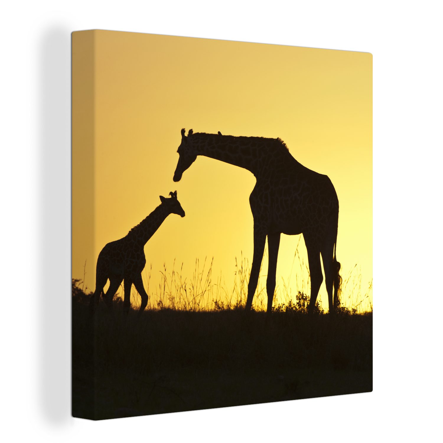 OneMillionCanvasses® Leinwandbild Giraffe - Scherenschnitt - Kalb, (1 St), Leinwand Bilder für Wohnzimmer Schlafzimmer