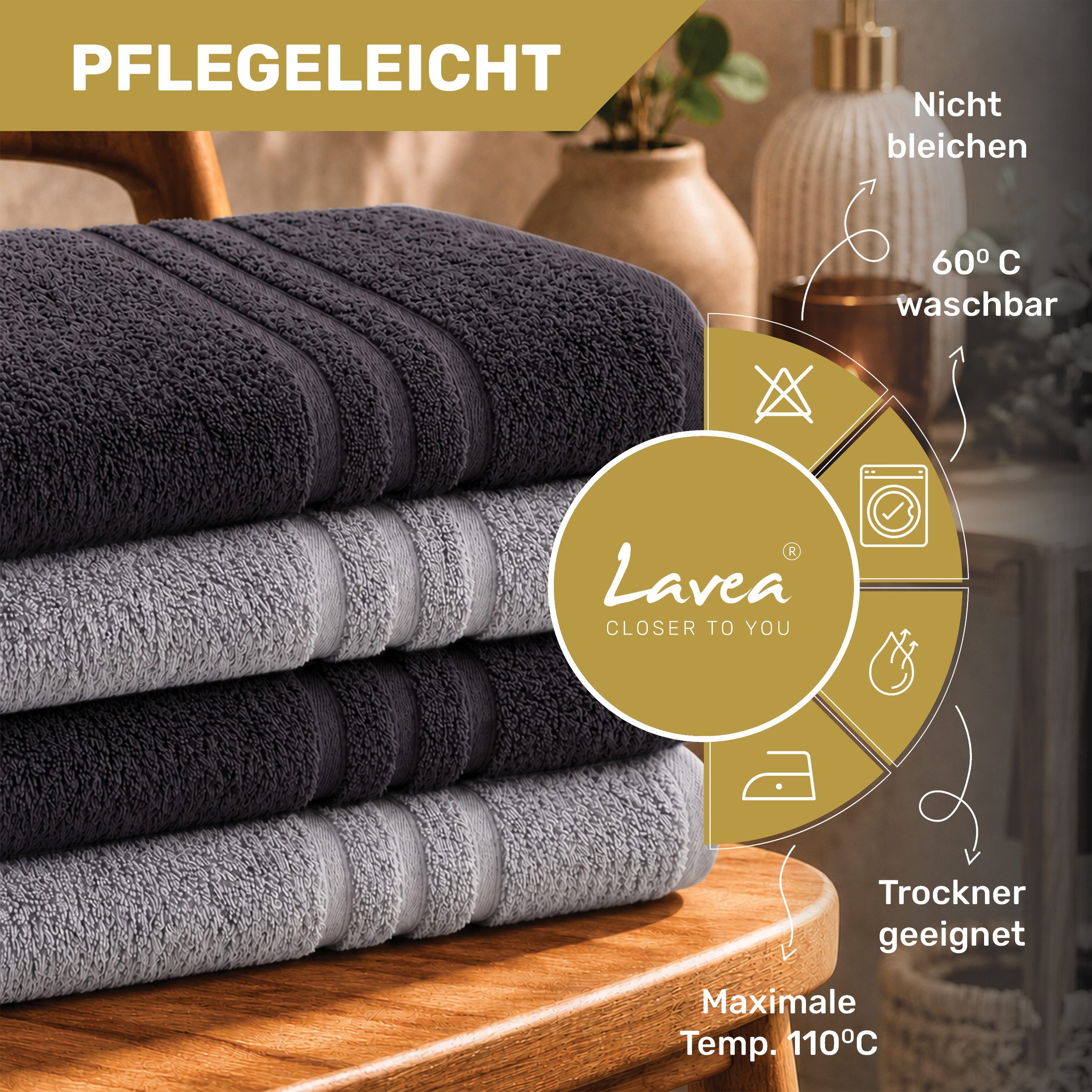 Lavea Handtücher 8er Handtuch Set 50x100 cm, Sporthandtuch, Badetuch, (Frottierserie Elena), Saugstarke & weiche Gästetücher, Handtuch Set – Bild 2 von 5