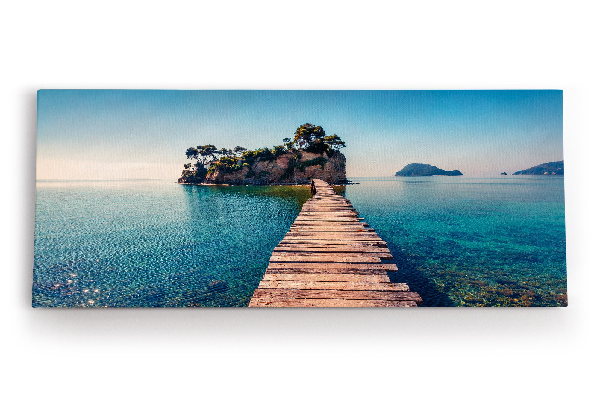 Leinwandbild Holzsteg zur Insel Meer Strand Thailand Felsen Sommer